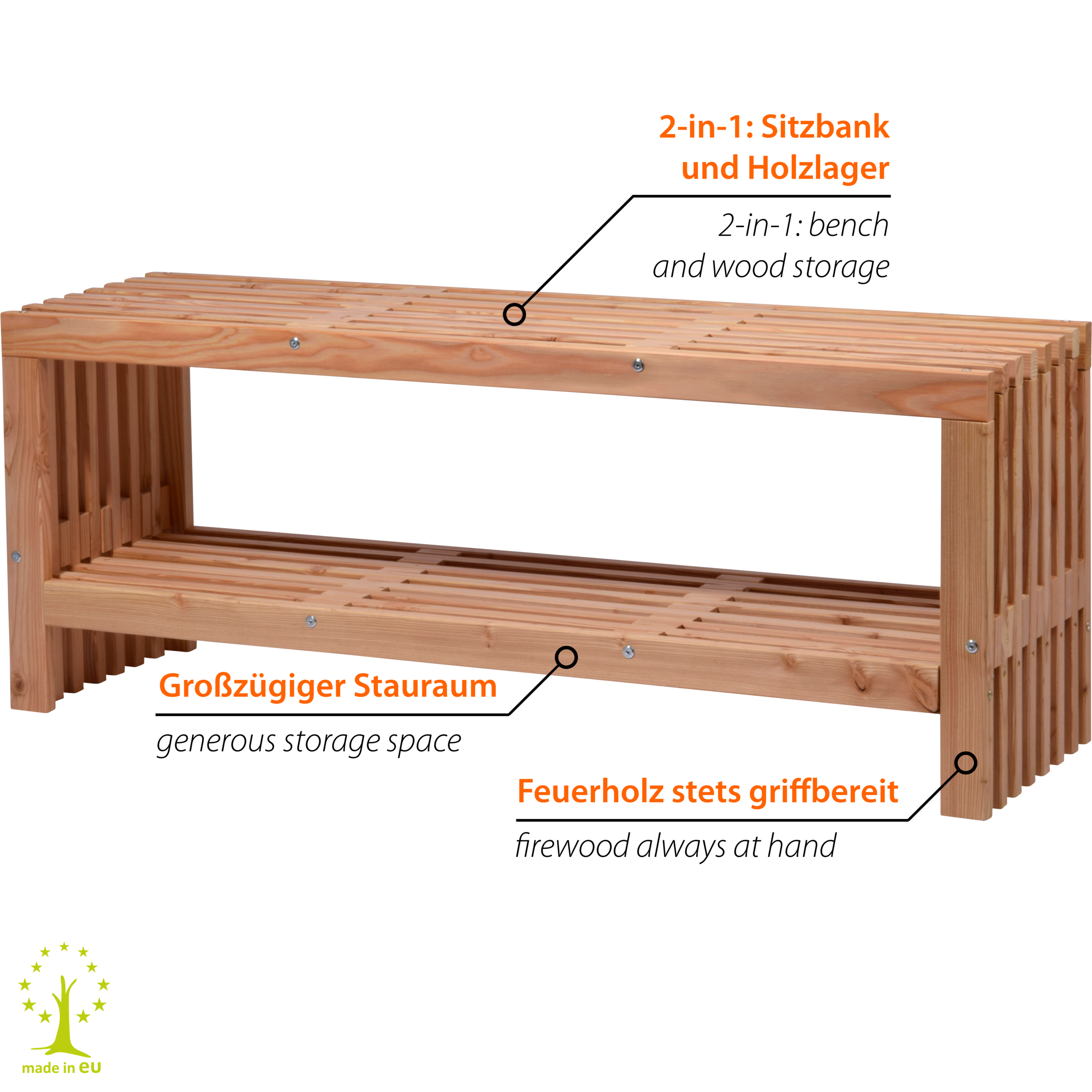 dobar Gartenbank »"Freja" mit Kaminholzfach« moderne Sitzbank mit Stauraum, Abmessungen ca.: 115 x 33 x 45 cm