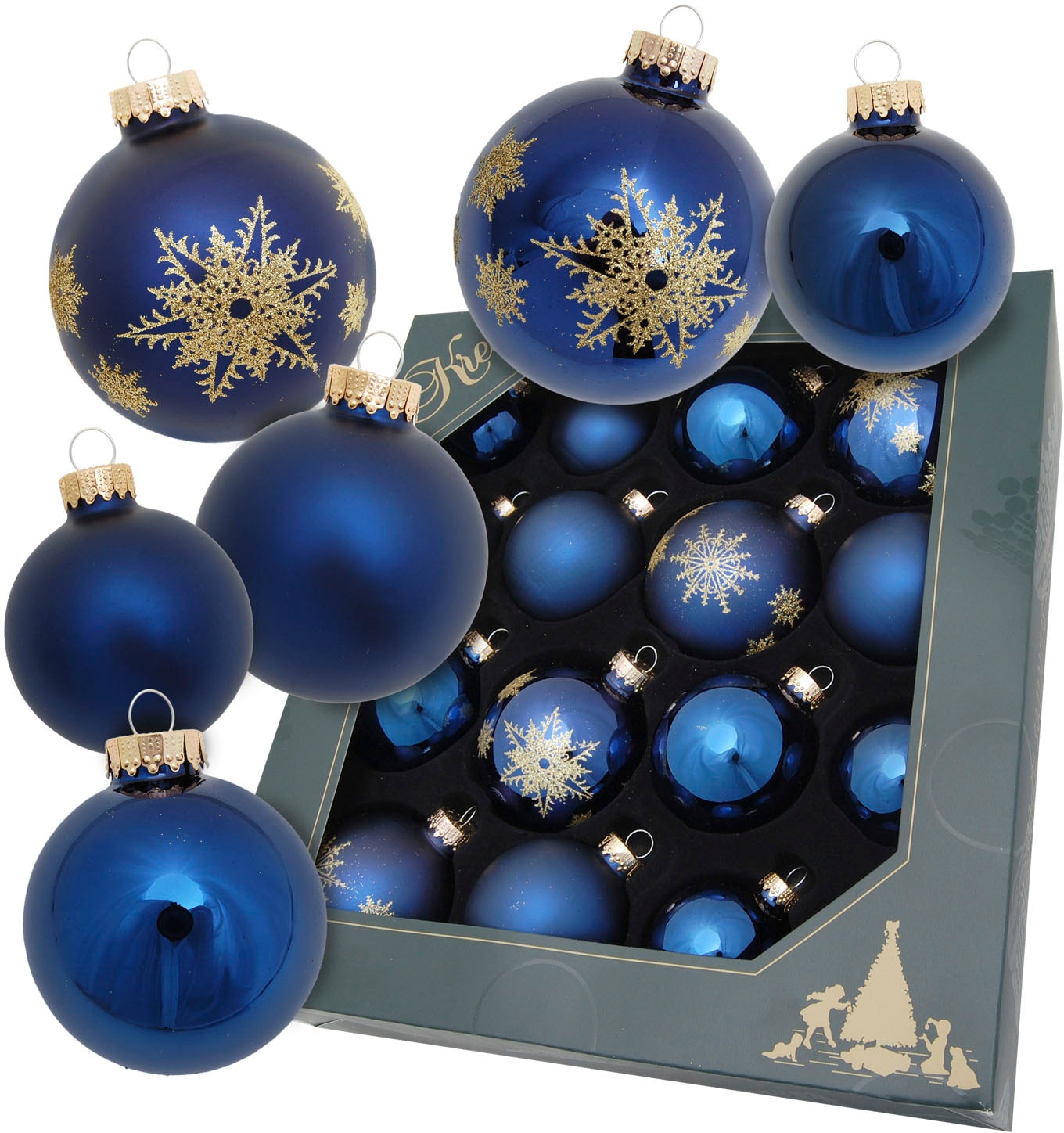 KREBS GLAS LAUSCHA Weihnachtsbaumkugel »"Blaue Nacht", mit Schneeflocken, Ø ca. 5 cm / 6 cm / 6, 7 cm« Weihnachtsdeko, Christbaumschmuck,...