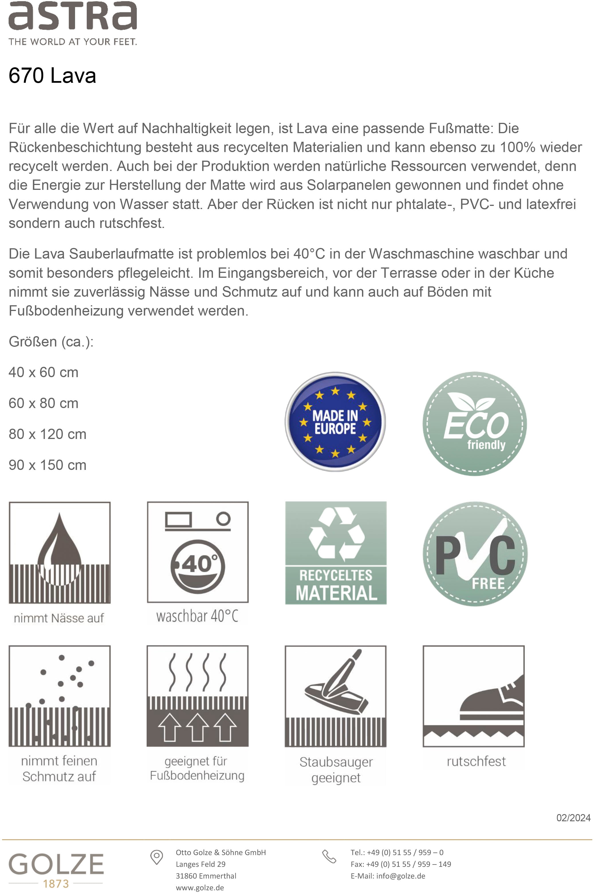 ASTRA Fußmatte »Lava«, rechteckig, 13 mm Höhe, Sauberlaufmatte, waschbar, rutschfest, nimmt Schmutz auf, Schmutzfang