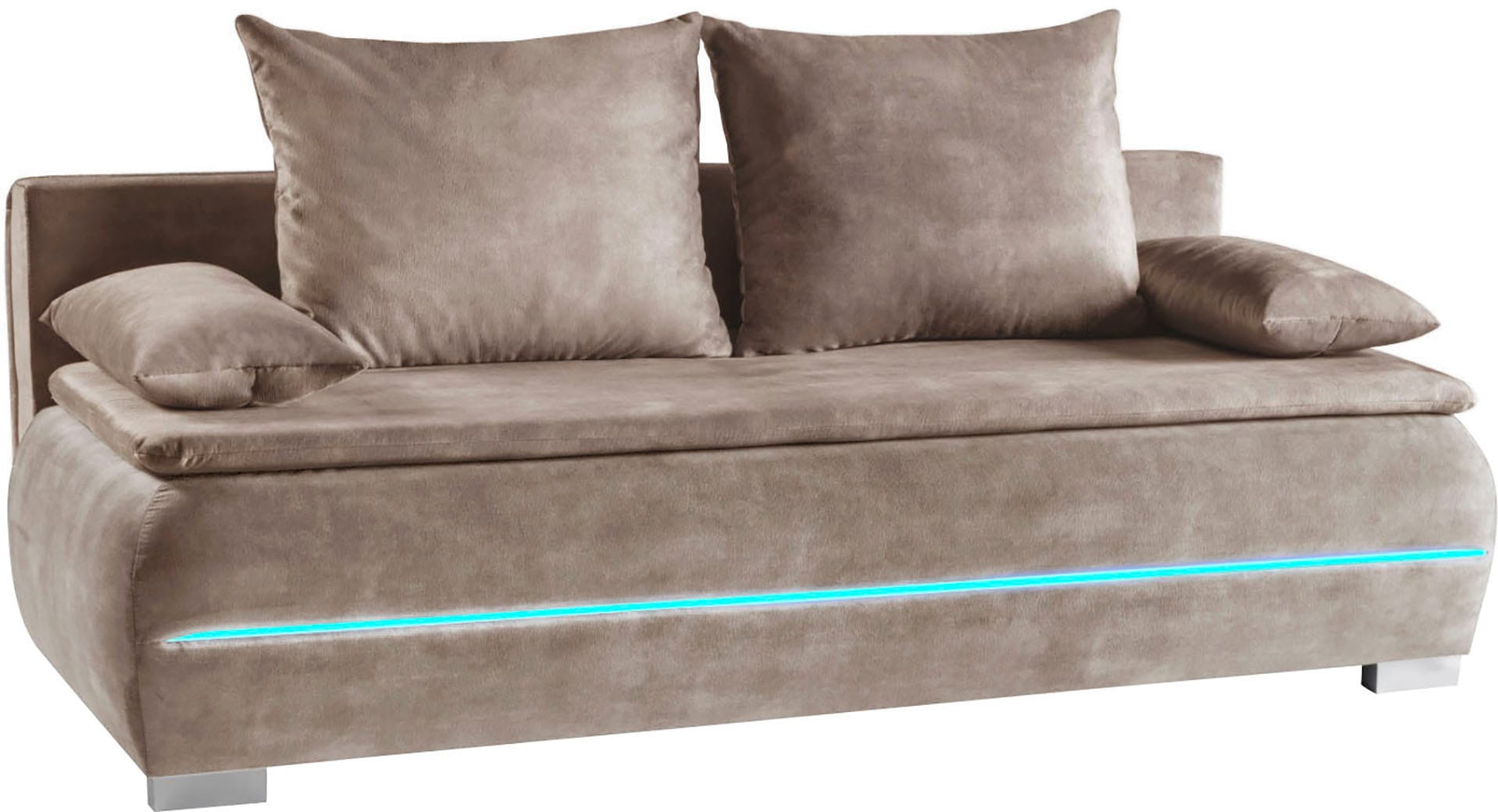 WERK2 Schlafsofa »Tekla 206 cm LED modern, Liegefläche 200/140cm, Wellenunterfederung« Veloursstoff, Schlaffunktion, Bettkasten, LED-Beleuchtung
