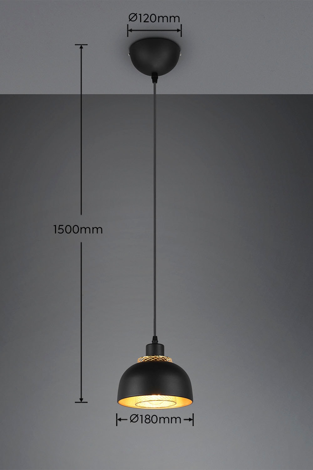 REALITY Leuchten Pendelleuchte »Punch«, 1 flammig, Leuchtmittel E27 | ohne Leuchtmittel, Industrie-Look mit Doppelschirm schwarz-gold, exkl 1xE27 max 40W