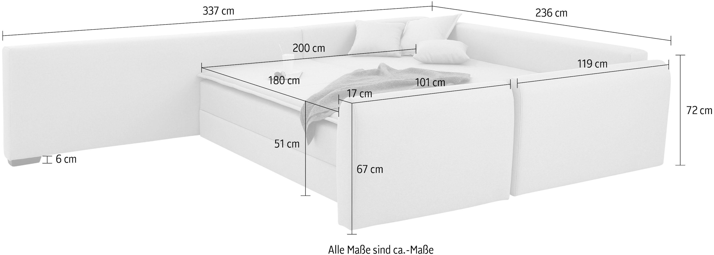 Home affaire Ecksofa »Fernando L-Form«, mit Boxspring: Dauerschlaffunktion durch Drehen und Zusammenschieben