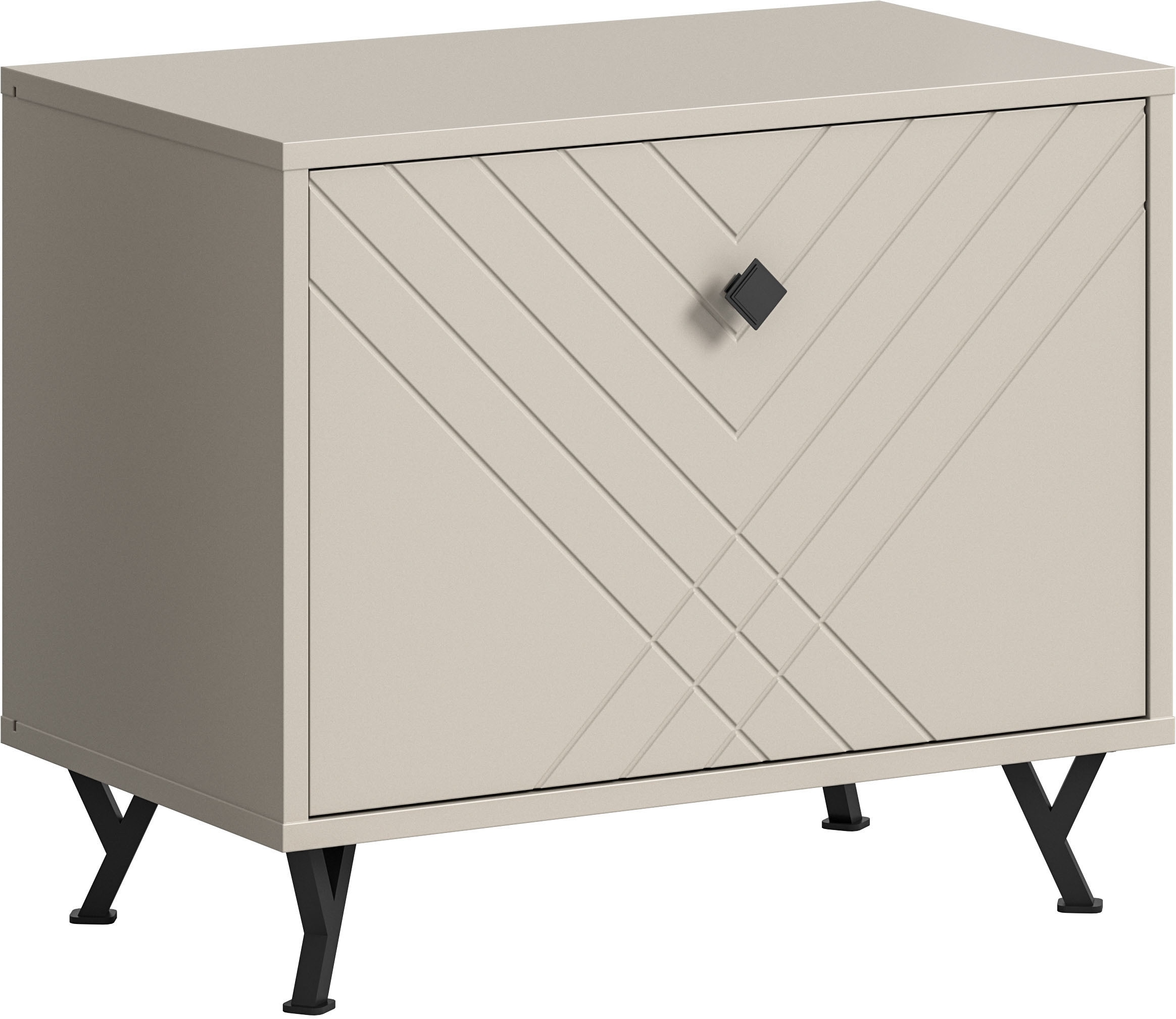 INOSIGN Sitzbank »Mento, Breite 57 cm, 1 Klappe, 1 Fach, Metall Knopfgriff & Y-Füße«, Klappe mit Ornamentfräsung, Truhe, Flurbank, Garderobe, Flur, Diele