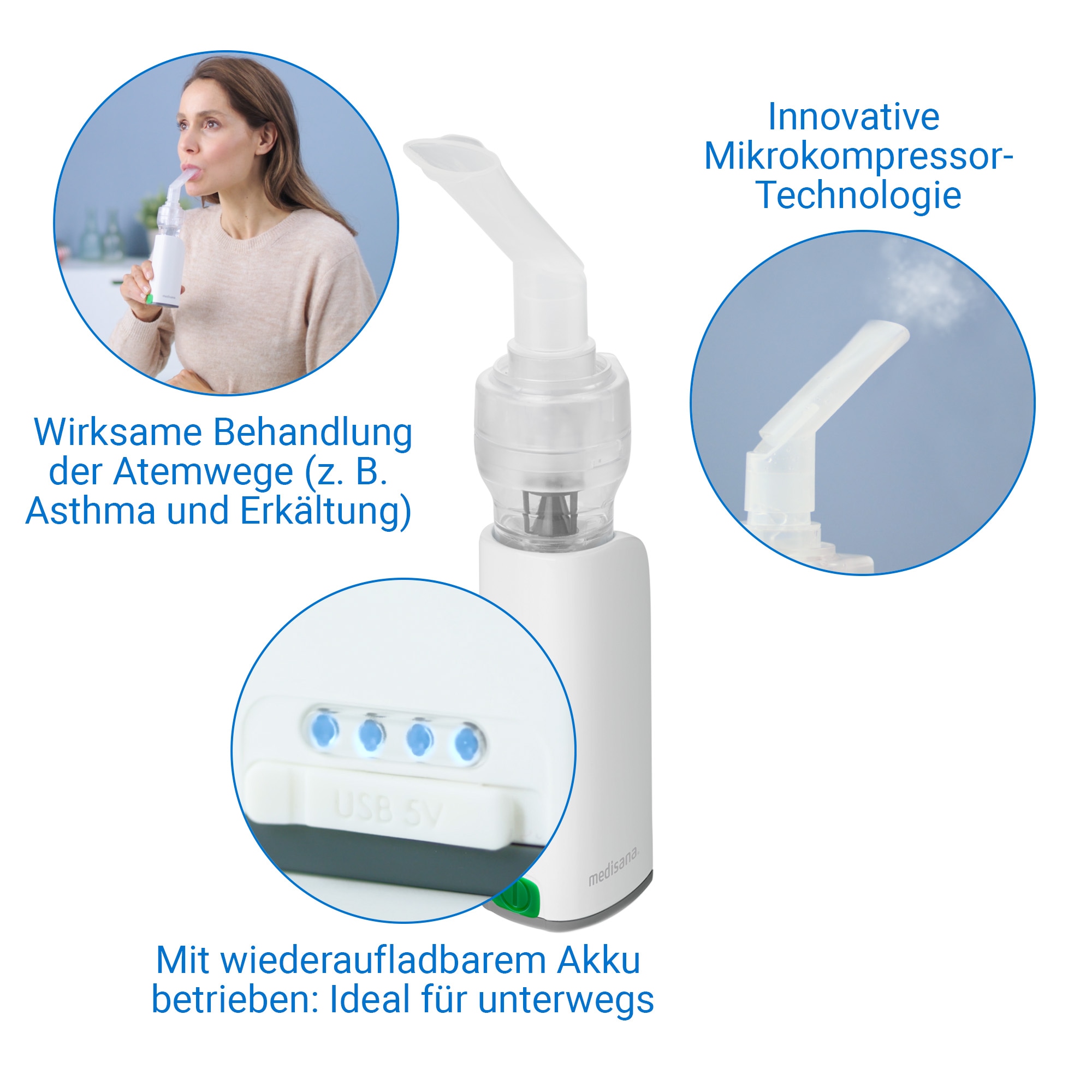 Medisana Inhalationsgerät »IN 530« Mikrokompressortechnik, aufladbares Akku, Behandlung der Atemwege