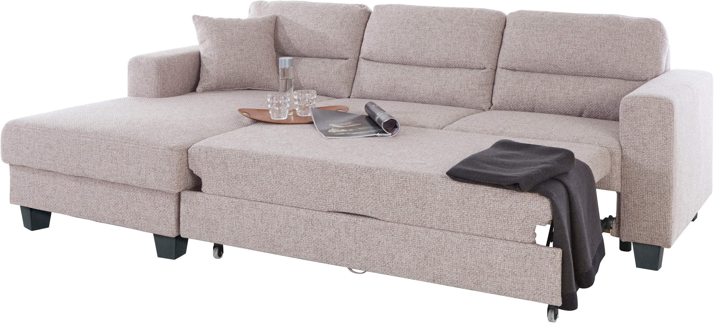TRENDMANUFAKTUR Ecksofa »Chamber, zeitlos und modern, bequem mit hohem Sitzkomfort, L-Form«, inklusive einer Kopfstütze, wahlweise mit Schlaffunktion