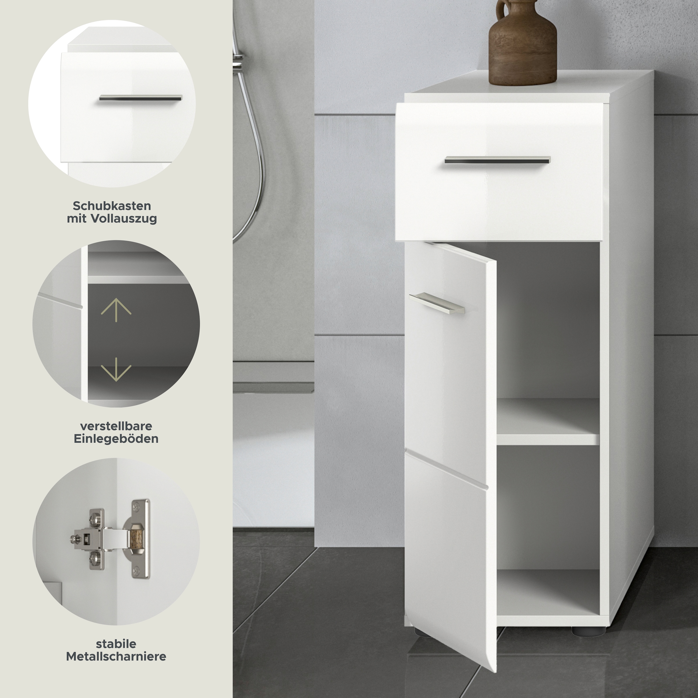 INOSIGN Unterschrank »FLORENZ, TOPSELLER!, Höhe 80 cm, 1 Tür, 1 Schubkasten«, Türanschlag wechselbar, hochwertige MDF Front, Badschrank, Bad