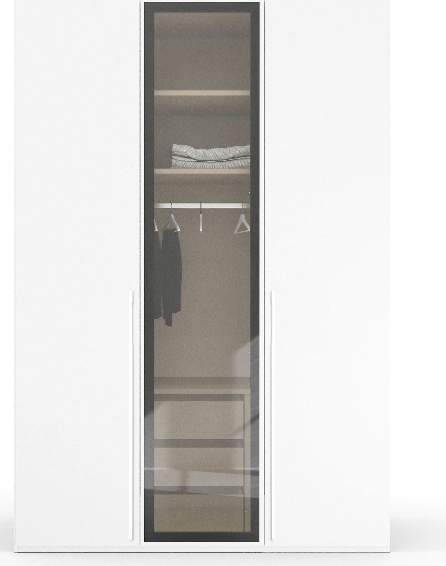 rauch Drehtürenschrank »Kleiderschrank Schrank Garderobe SKAT SHINE mit hochwertigem,«, transparentem Grauglas inkl. umfangreichem Zubehör MADE IN GERMANY