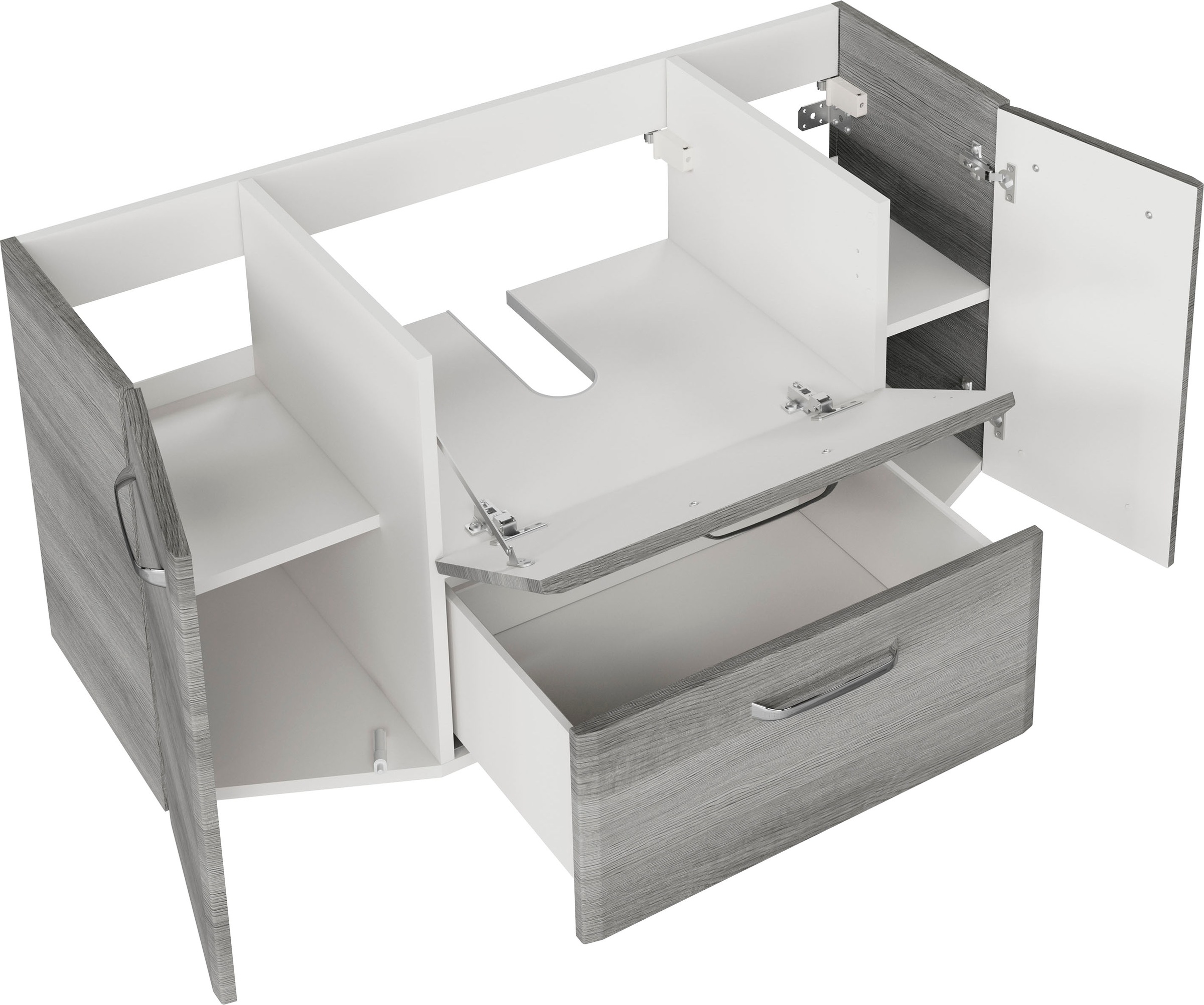 Saphir Badmöbel-Set »Quickset 4-teilig, Mineralmarmor-Waschtisch und LED-Spiegelschrank«, (5 St.), Unterschrank, Hängeschrank, inkl. Türdämpfer, 7 Türen, 1 Klappe