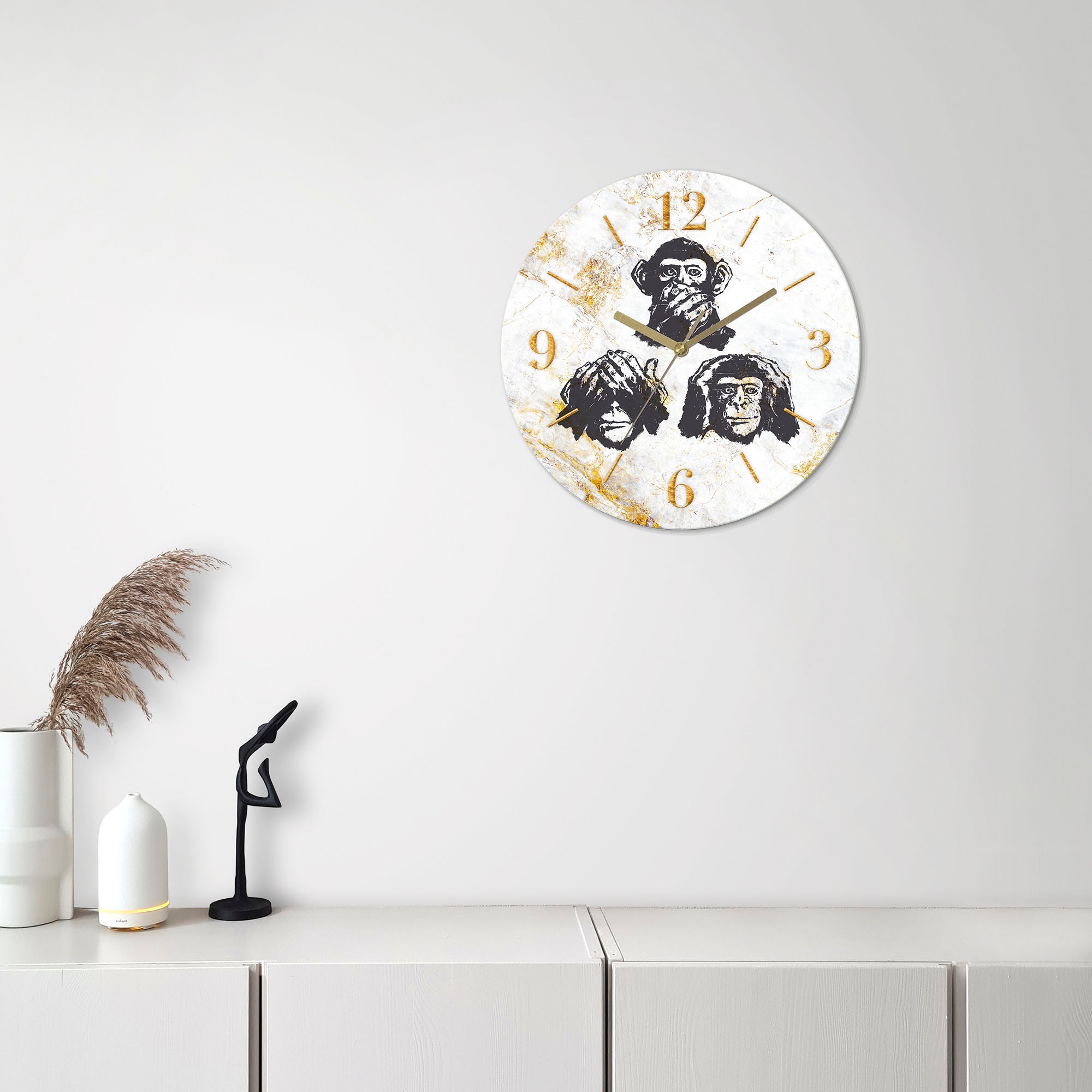 Leonique Wanduhr »Affen - Glas Ø 30cm« wahlweise mit Quarz- oder Funkuhrwer günstig online kaufen