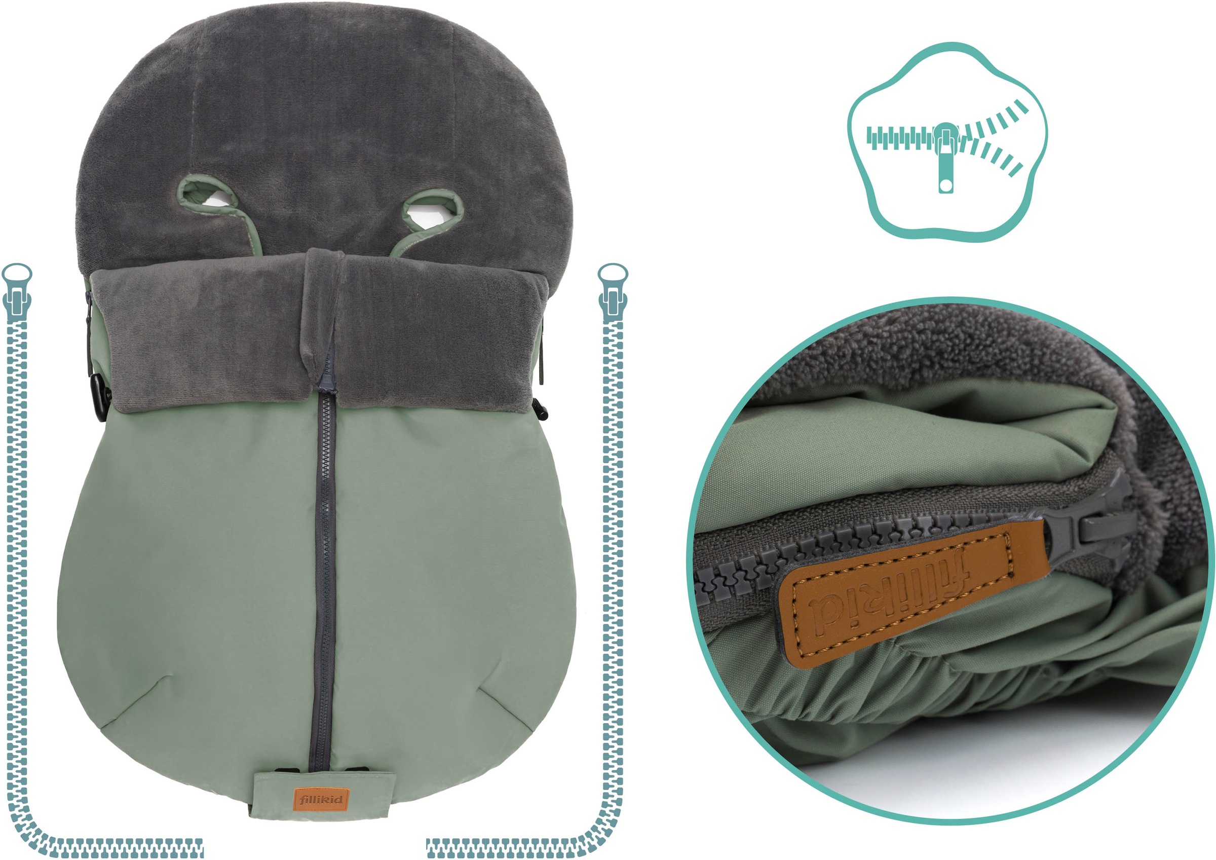 Fillikid Fußsack »Sella Elite, Winterfußsack, salbei«, für Babyschalen