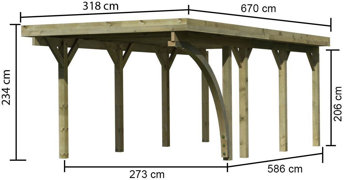 Karibu Einzelcarport »»Classic 2 SET« PVC-Dach Variante B, mit einem Einfahrtsbogen«, Masivholz, 250 cm, KDI, aus Masivholz