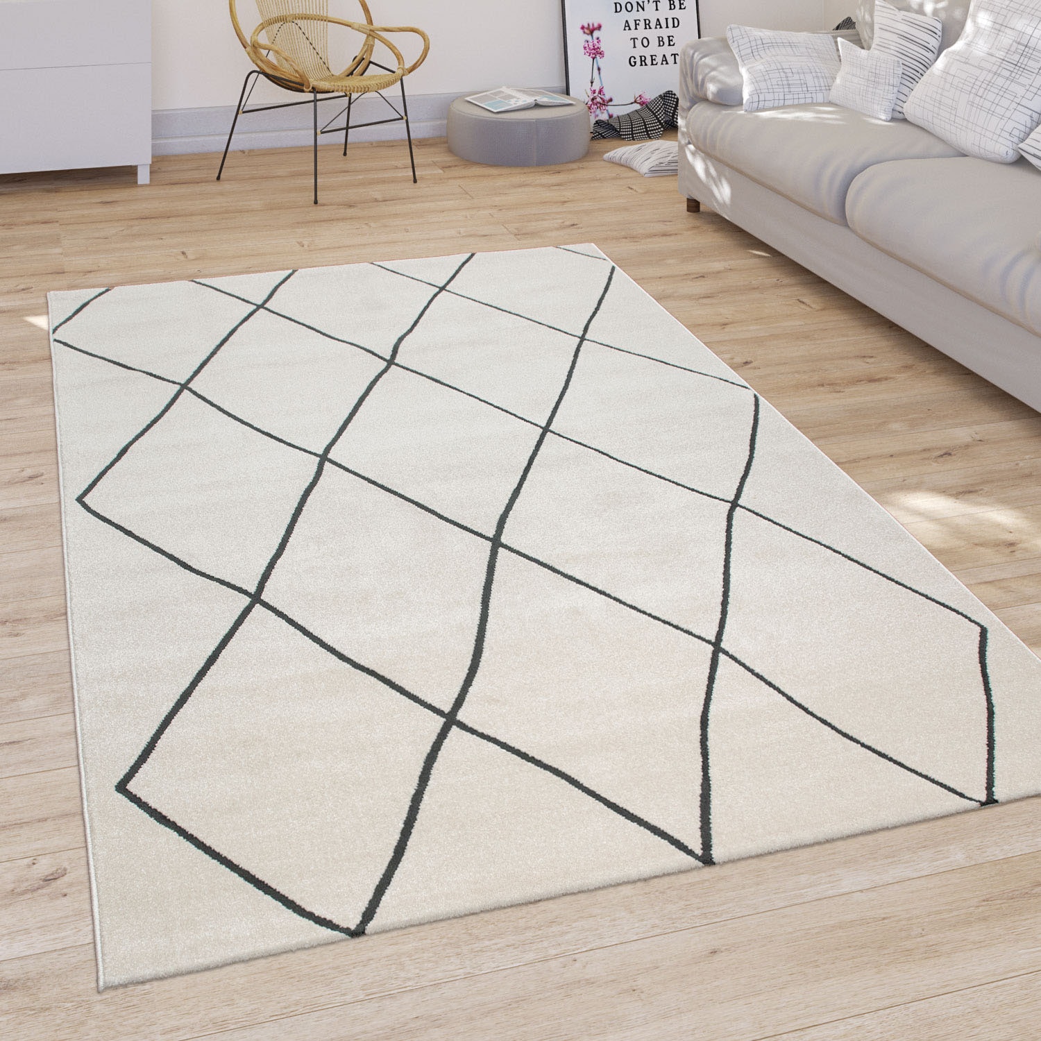 Paco Home Teppich »Haral 786«, rechteckig, 9 mm Höhe, Kurzflor, Scandi Design, Rauten Motiv