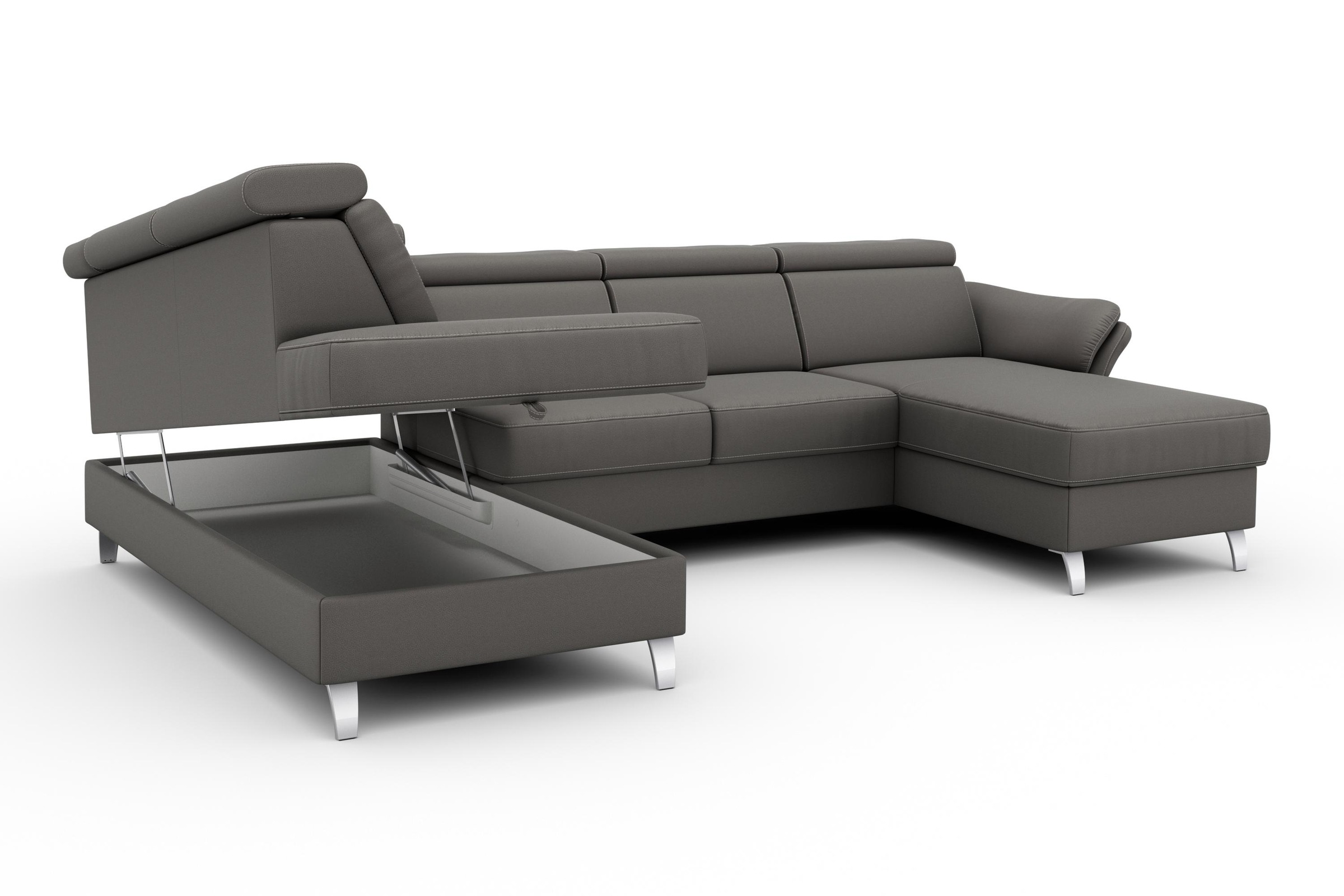 sit&more Wohnlandschaft »Vincenzo U-Form«, inklusive Kopfteilverstellung, wahlweise mit Bettfunktion, Bettkasten