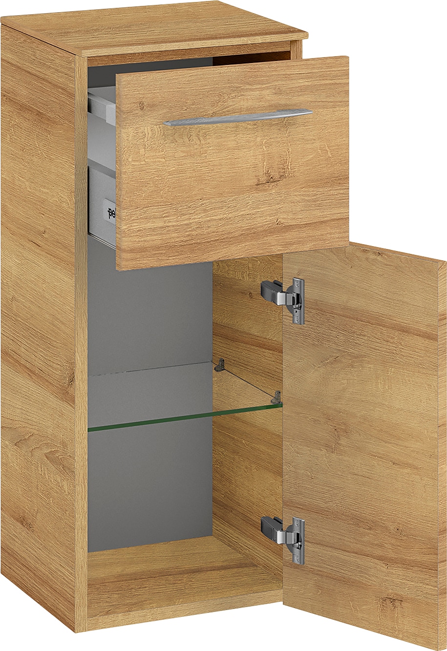 Saphir Badmöbel-Set »Cassca Sprint 4-teilig Mineralmarmor-Waschtisch mit LED-Spiegelschrank«, (5 St.), Midischrank, Unterschrank, inkl. Türdämpfer, 7 Türen, 5 Schubladen