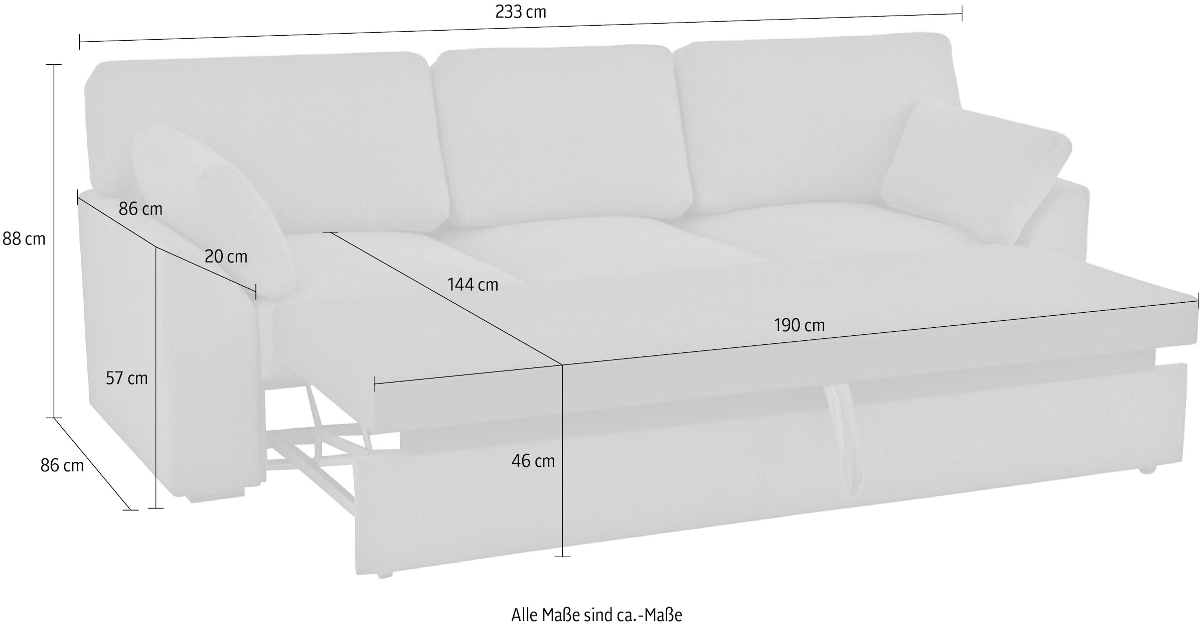 Home affaire 3-Sitzer »Citry«, Breite 233 cm, Chenille, mit Bettfunktion, Liegefläche 144x190 cm