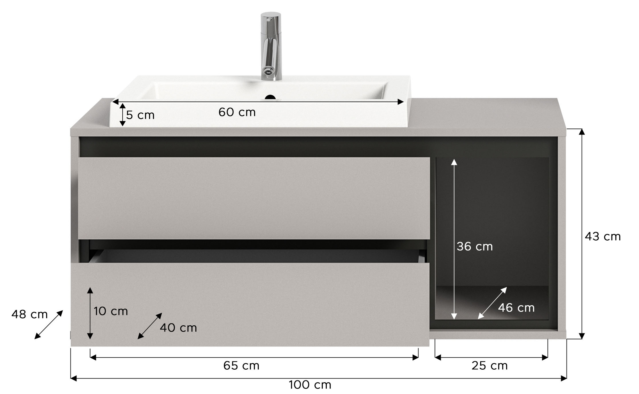INOSIGN Waschbeckenschrank »Skygge, Breite 100 cm, inkl. Mineralguss-Waschbecken, 2 Schubkästen«, (2 St.), Hängeschrank, Unterschrank, Badmöbel, Badschrank, Schrank, Bad
