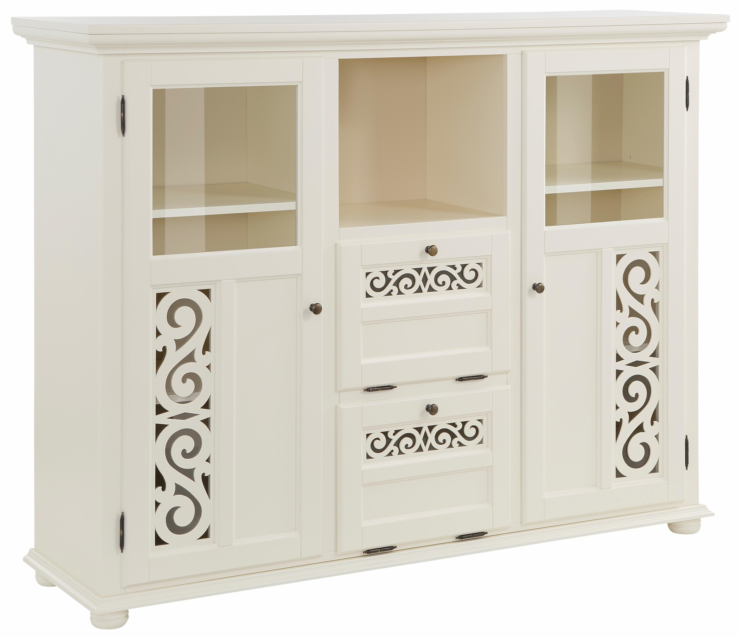Home affaire Highboard »Arabeske«, Vitrine in Holzoptik, mit Fräsungen auf den Türfronten, Breite 160 cm