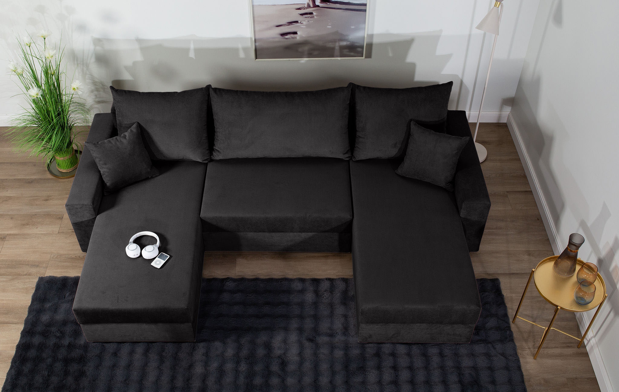COLLECTION AB Wohnlandschaft »Pico U-Form, Breite 252, mit Schlaffunktion, Bettkasten & Zierkissen«, Liegefläche 117x220 cm