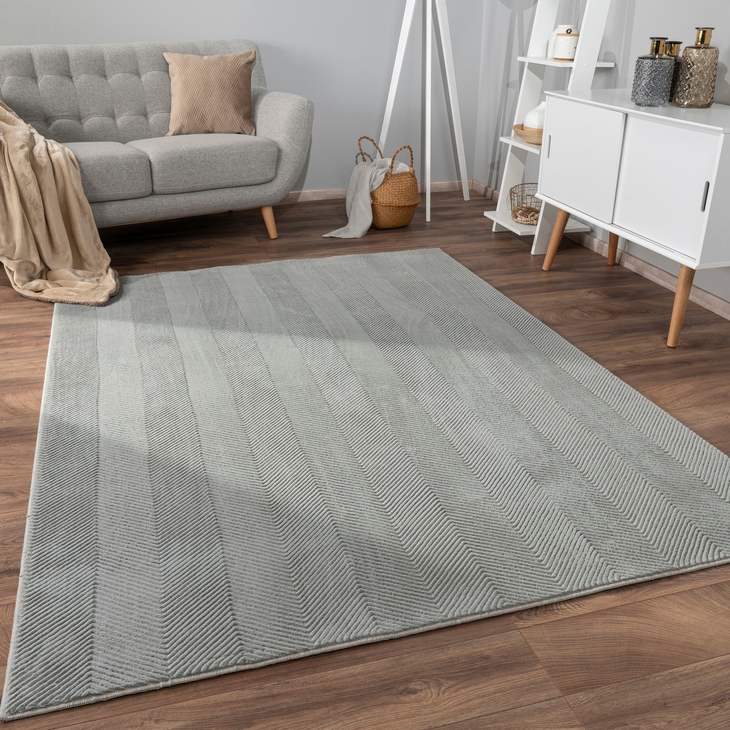 Paco Home Teppich »Haarlem 941«, rechteckig, 17 mm Höhe, Kurzflor, Uni Farben, Hoch-Tief Effekt, geometrisch, weich & kuschelig