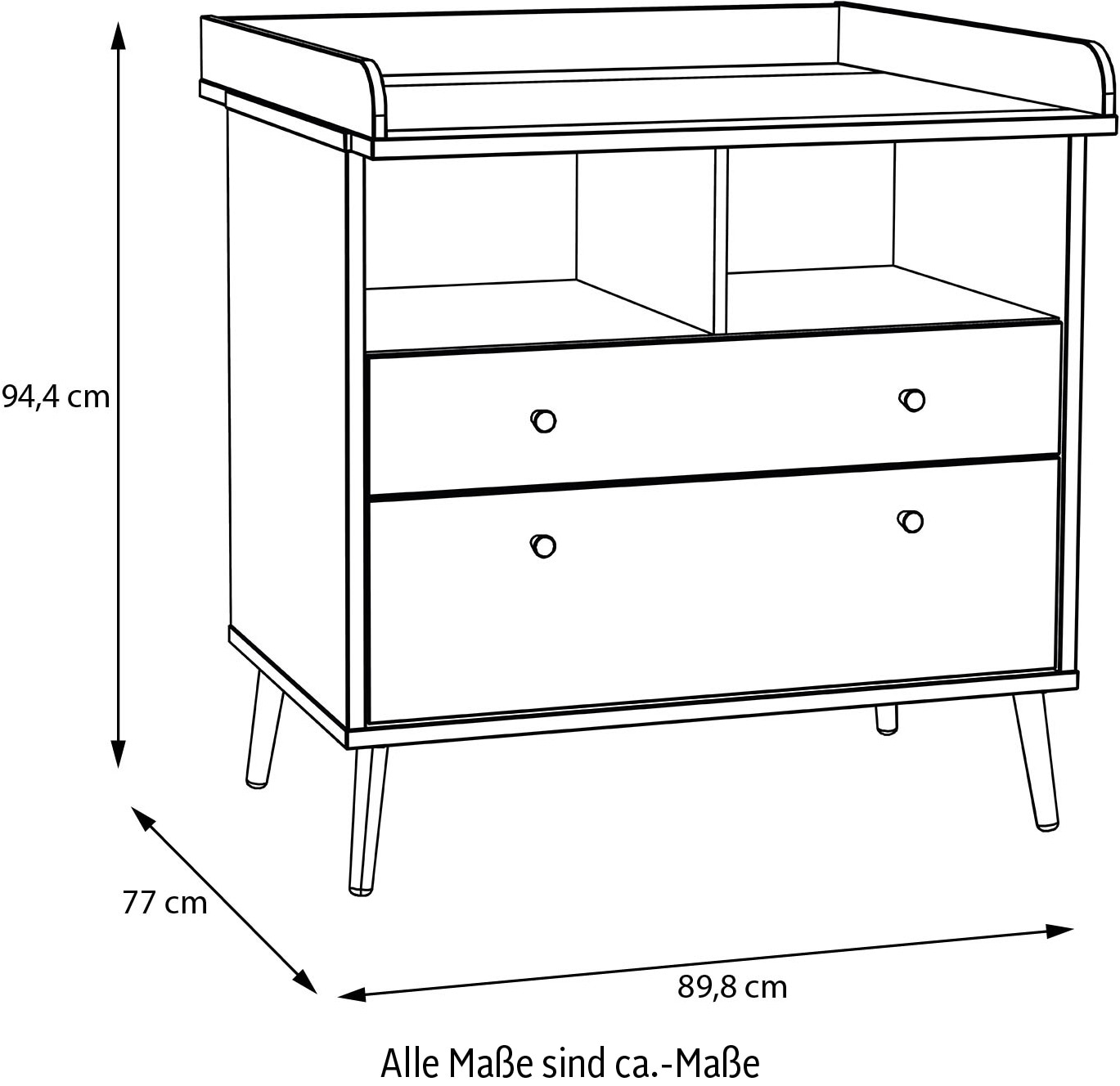 FORTE Wickelkommode »Whenua«, Wickelauflage, erhöhter Rand, 2 farbig, Stauraum offen Fächer etc., 89,8 cm