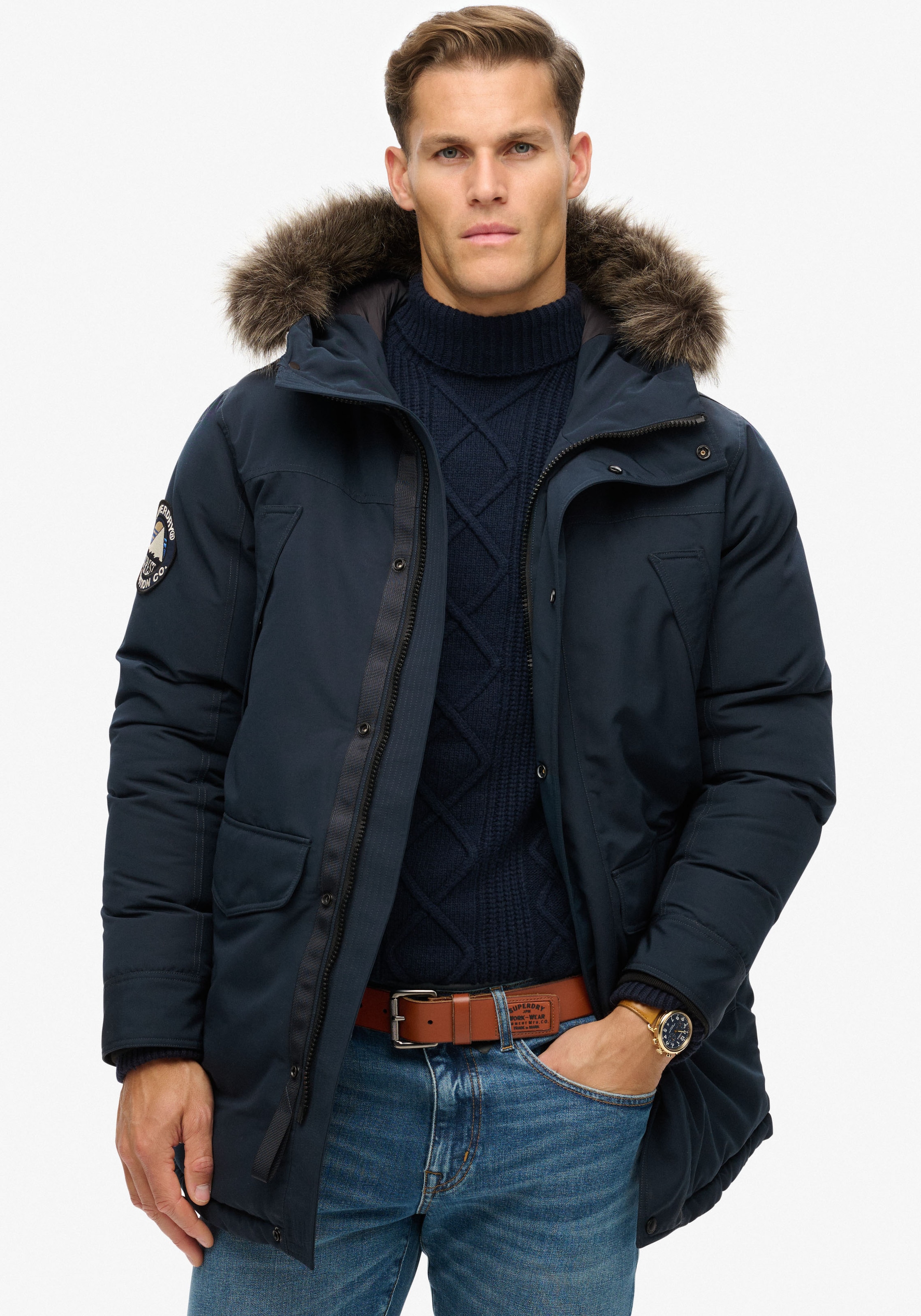 Superdry Parka »EVEREST FAUX FUR PARKA JACKET«, mit Kapuze