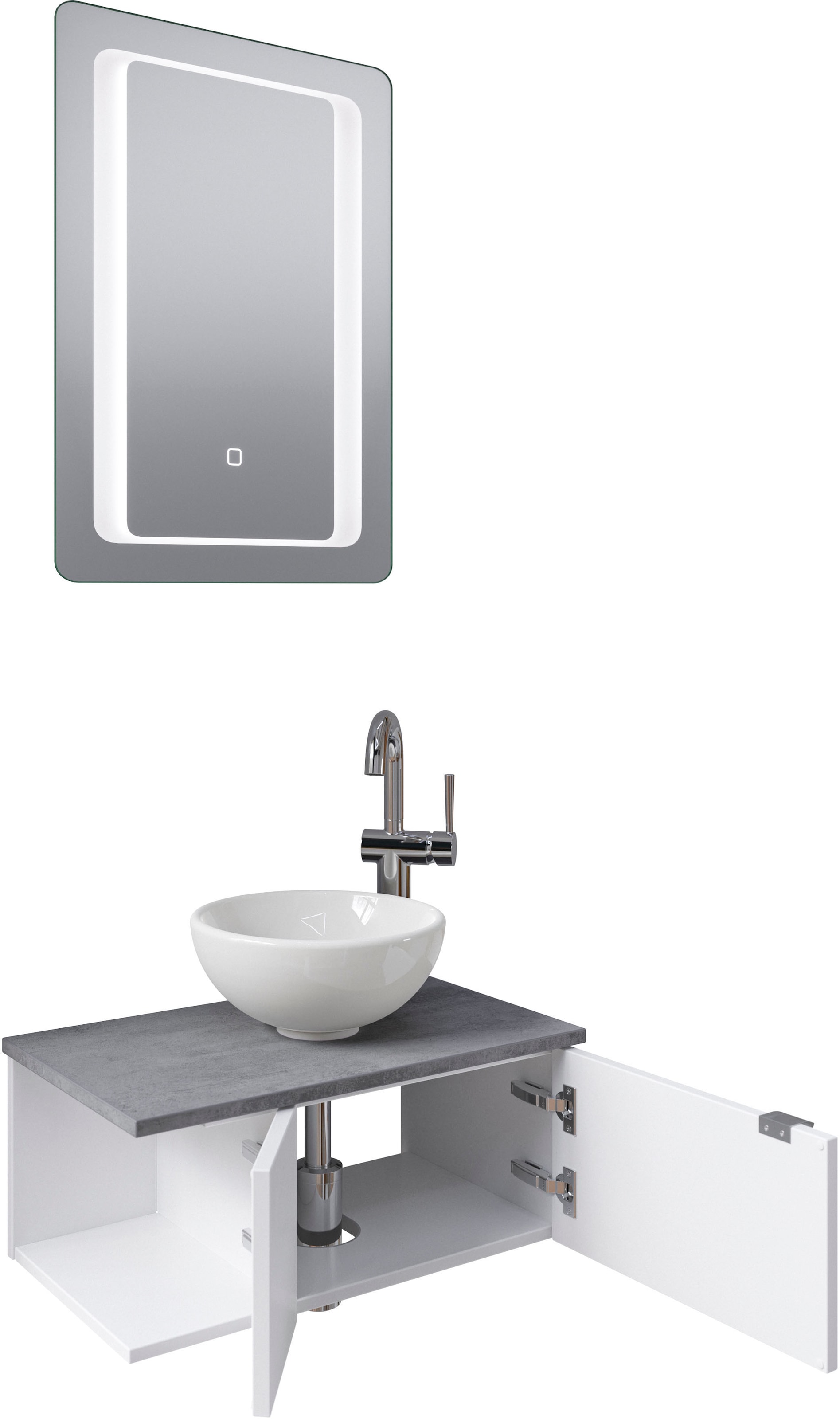 Saphir Badmöbel-Set »Serie 6915«, (4 St.), Gäste-Bad, 61 cm breit, mit LED-Spiegel, offenem Fach und 2 Türen