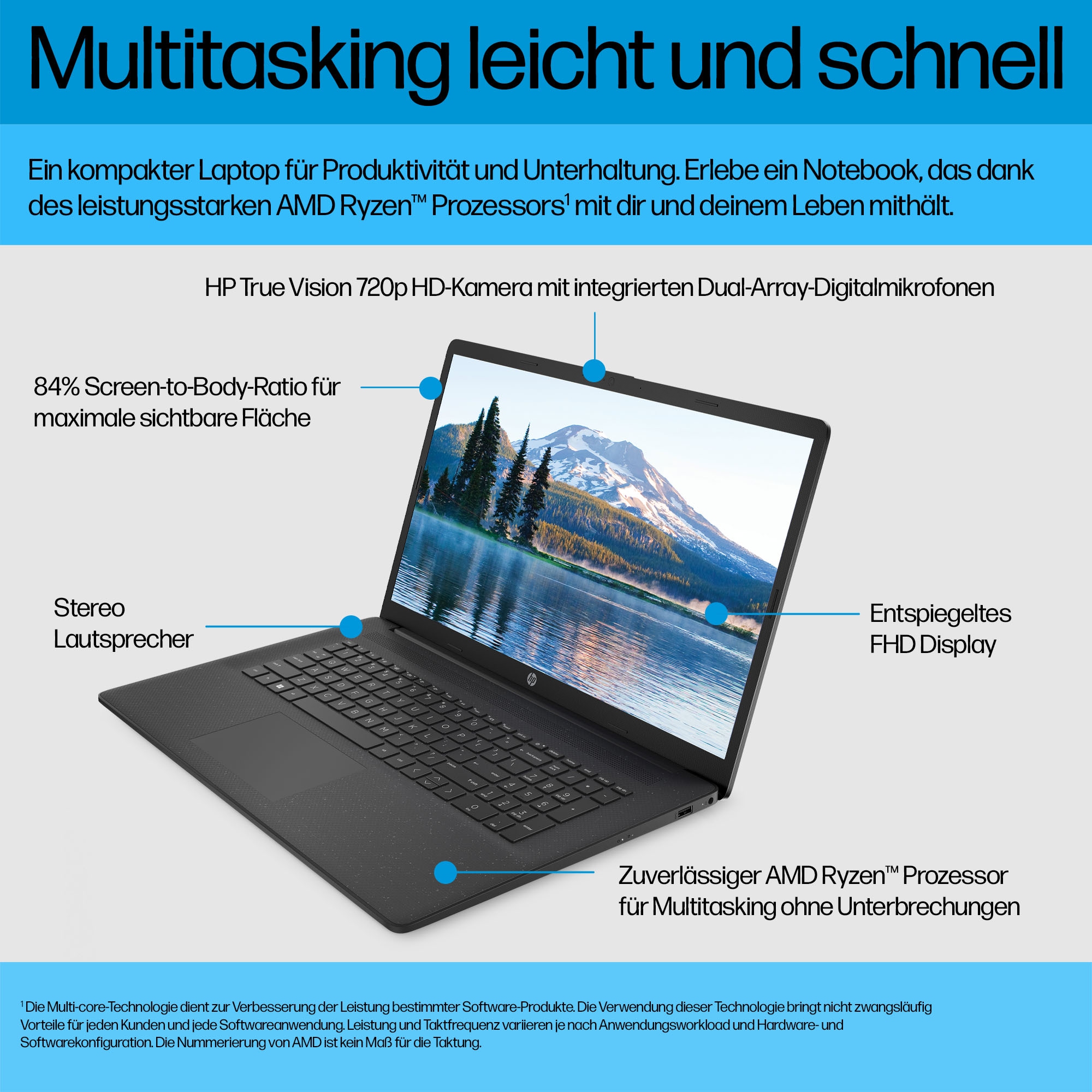 HP Notebook »17-cp AMD«, 43,9 cm, / 17,3 Zoll, AMD, Ryzen 3, Radeon Graphics, 512 GB SSD