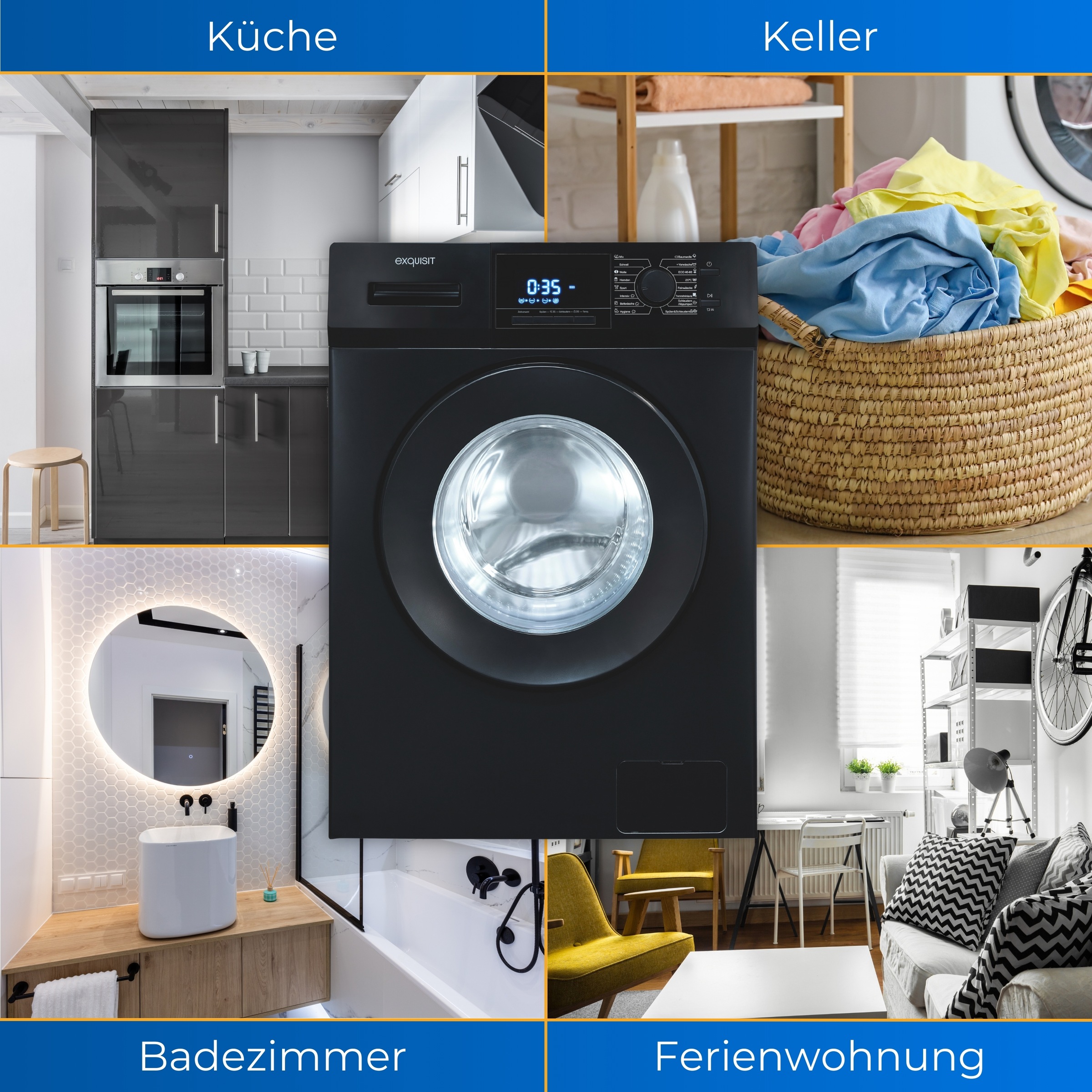exquisit Waschmaschine »WA9214-340A anthrazit«, 9 kg, 1400 U/min, Aquastop-Schlauch