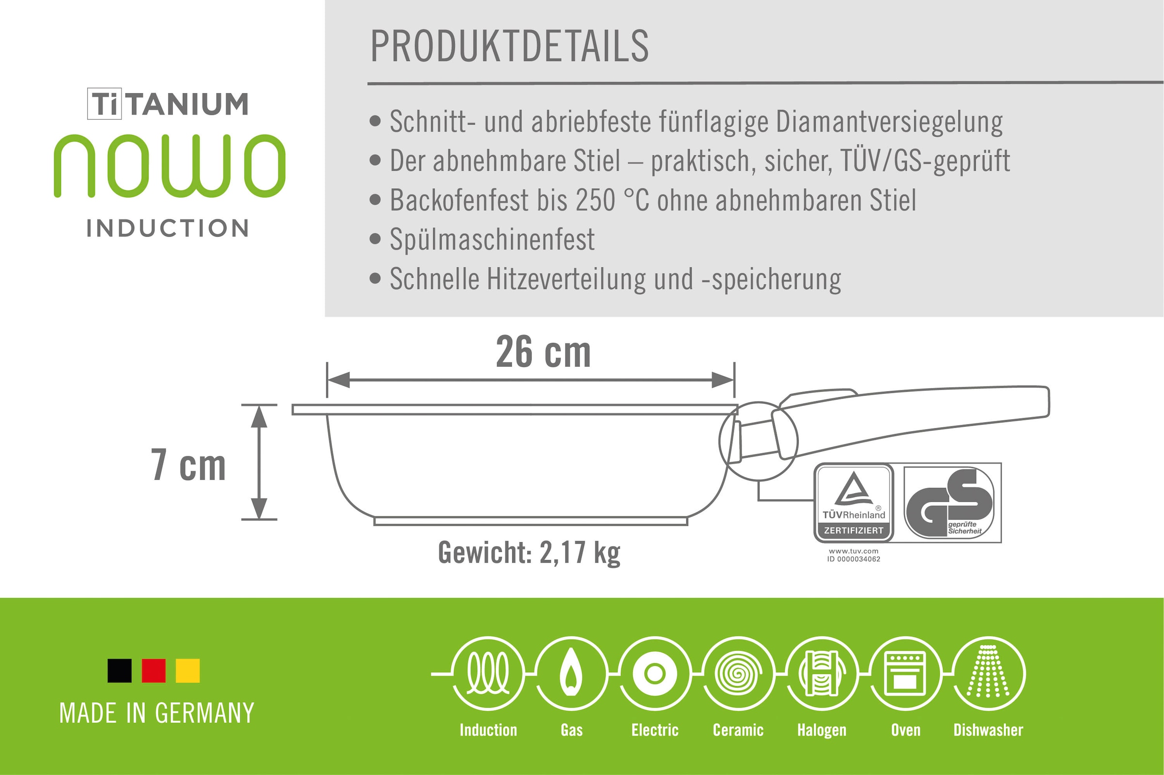WOLL MADE IN GERMANY Bratpfanne »Nowo Titanium«, Aluminiumguss, (1 tlg.), Induktion, Made in Germany
