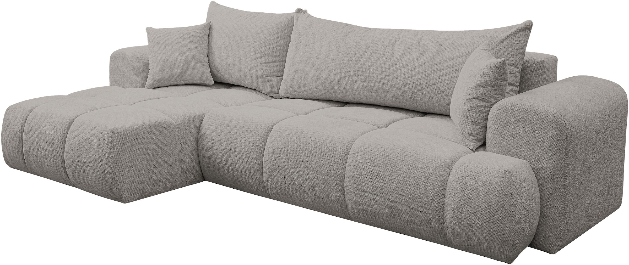WERK2 Ecksofa »Ewela-Bubble mit Bett & Bettkasten, bequem, Breite 265cm« Bouclé, L-Form, Schlaffunktion, Bettkasten