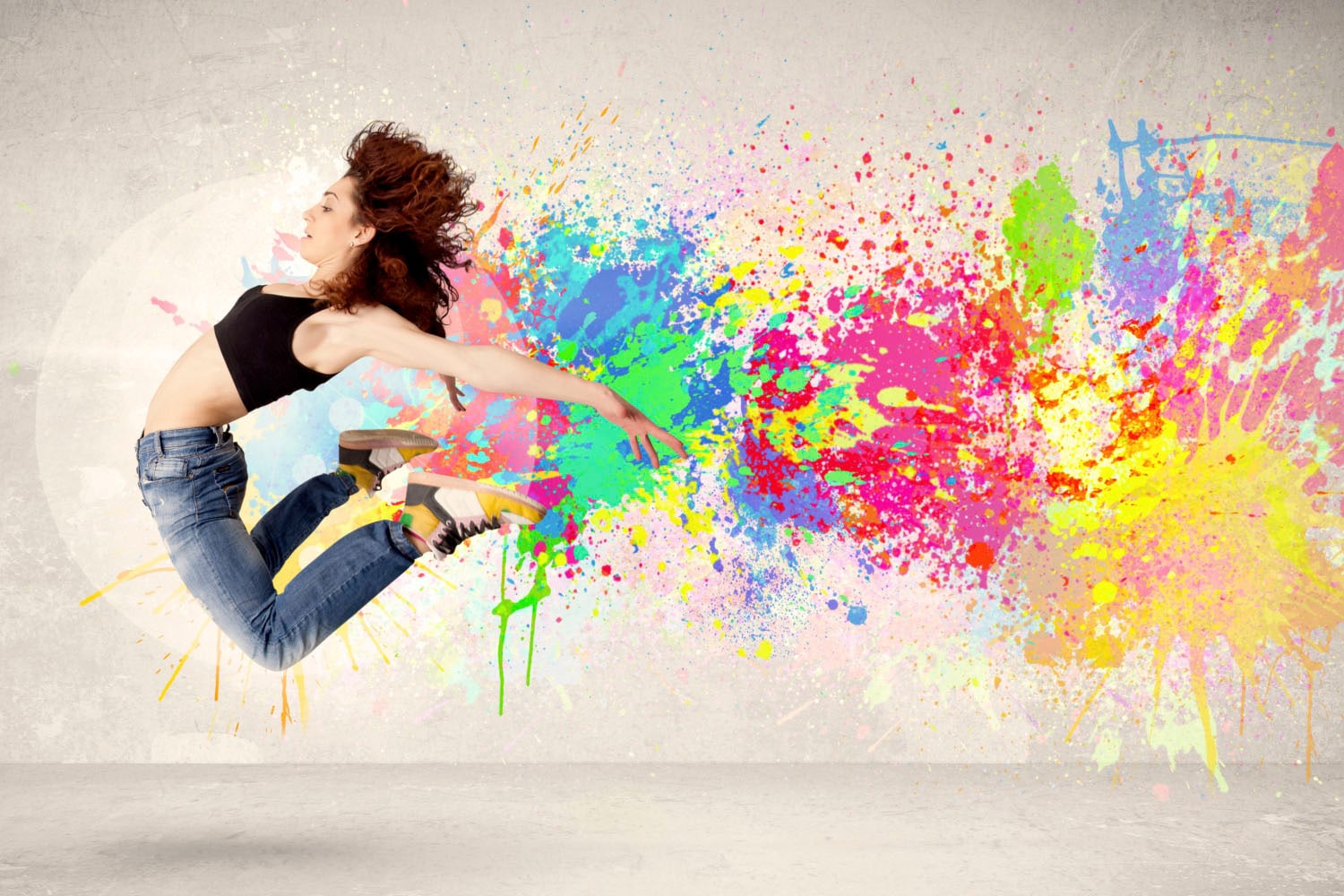 queence Acrylglasbild »springende Frau« Abstrakt   Frau   Graffiti   Kunst günstig online kaufen