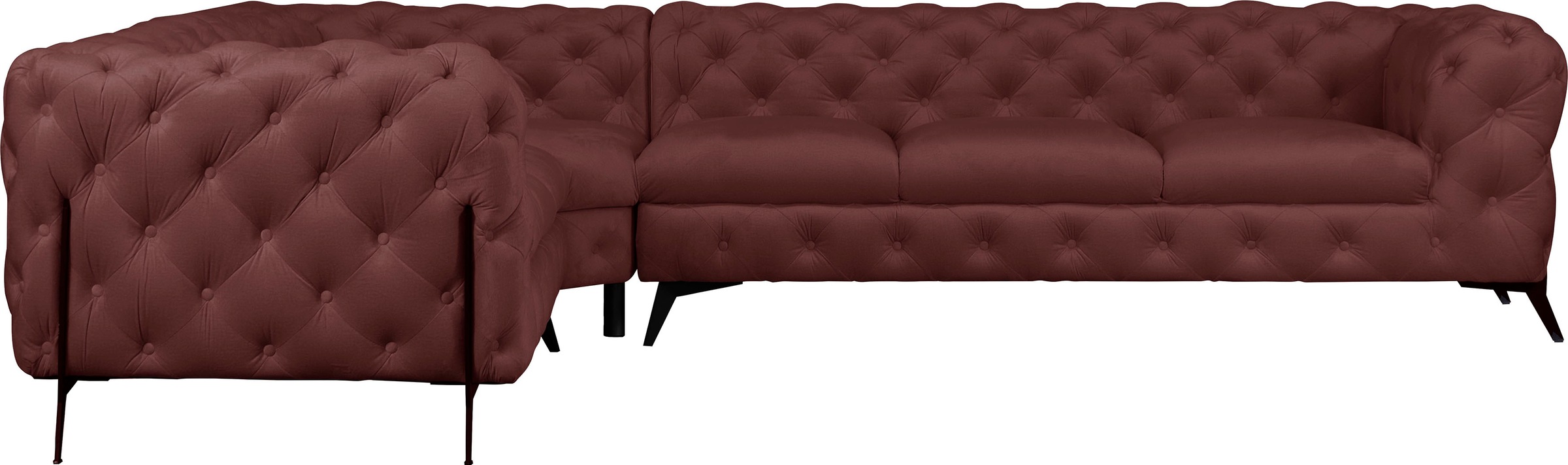 Leonique Chesterfield-Sofa »Amaury L-Form«, großes Ecksofa, Chesterfield-Optik, Breite 323 cm, Fußfarbe wählbar
