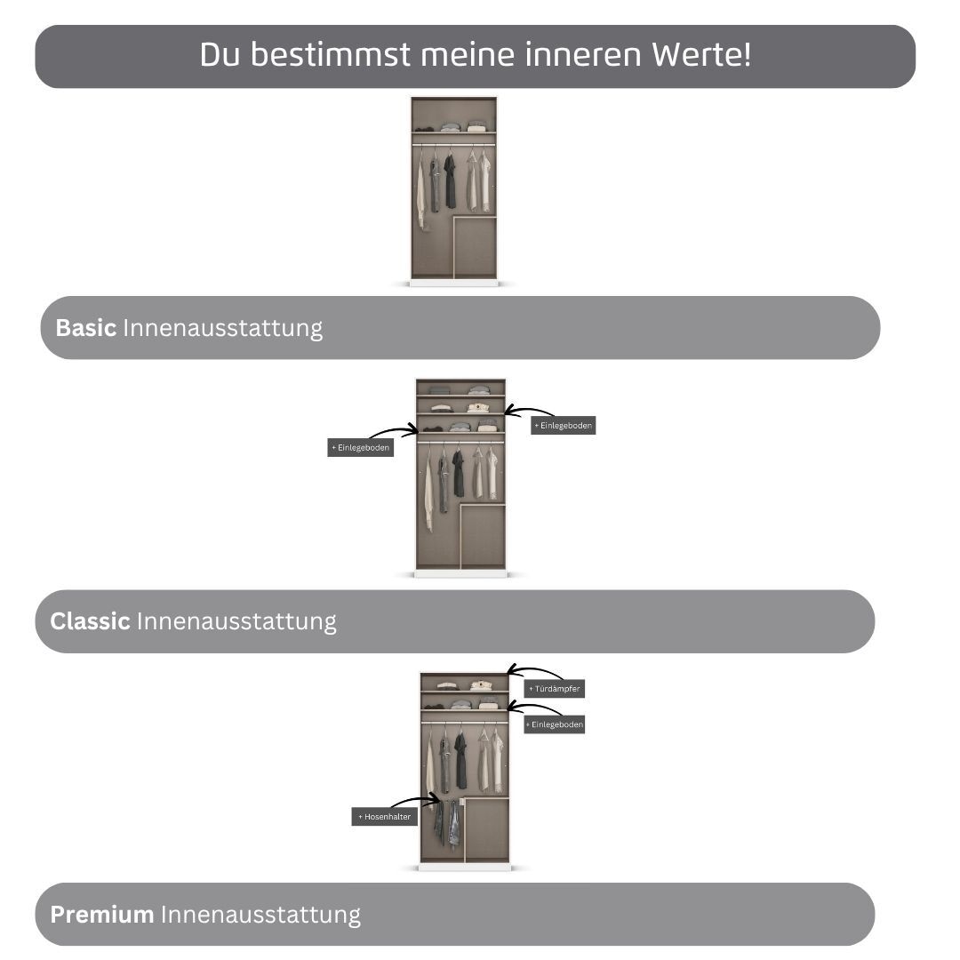 rauch Kleiderschrank »Drehtürenschrank Schrank Garderobe Wäscheschrank Schlafzimmer AVOLA«, (in 3 verschiedenen Ausstattungen BASIC/CLASSIC/PREMIUM), mit hochwertigen Stangengriffen aus Metall in Schwarz MADE IN GERMANY