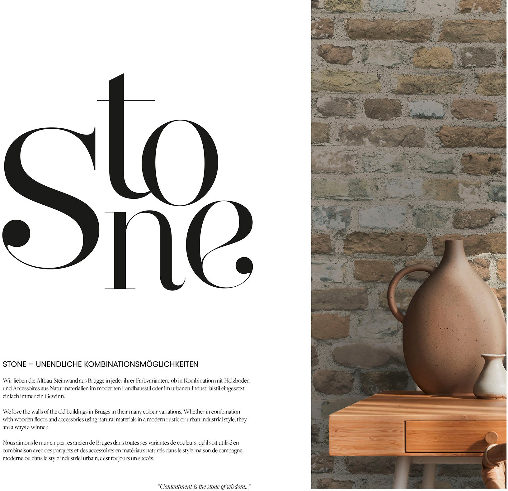 A.S. Création Vliestapete »Bricks & Stones Backstein Steinoptik«, matt-gemustert-neutral, Steintapete Backstein Tapete Tapeten Wohnzimmer Schlafzimmer Küche