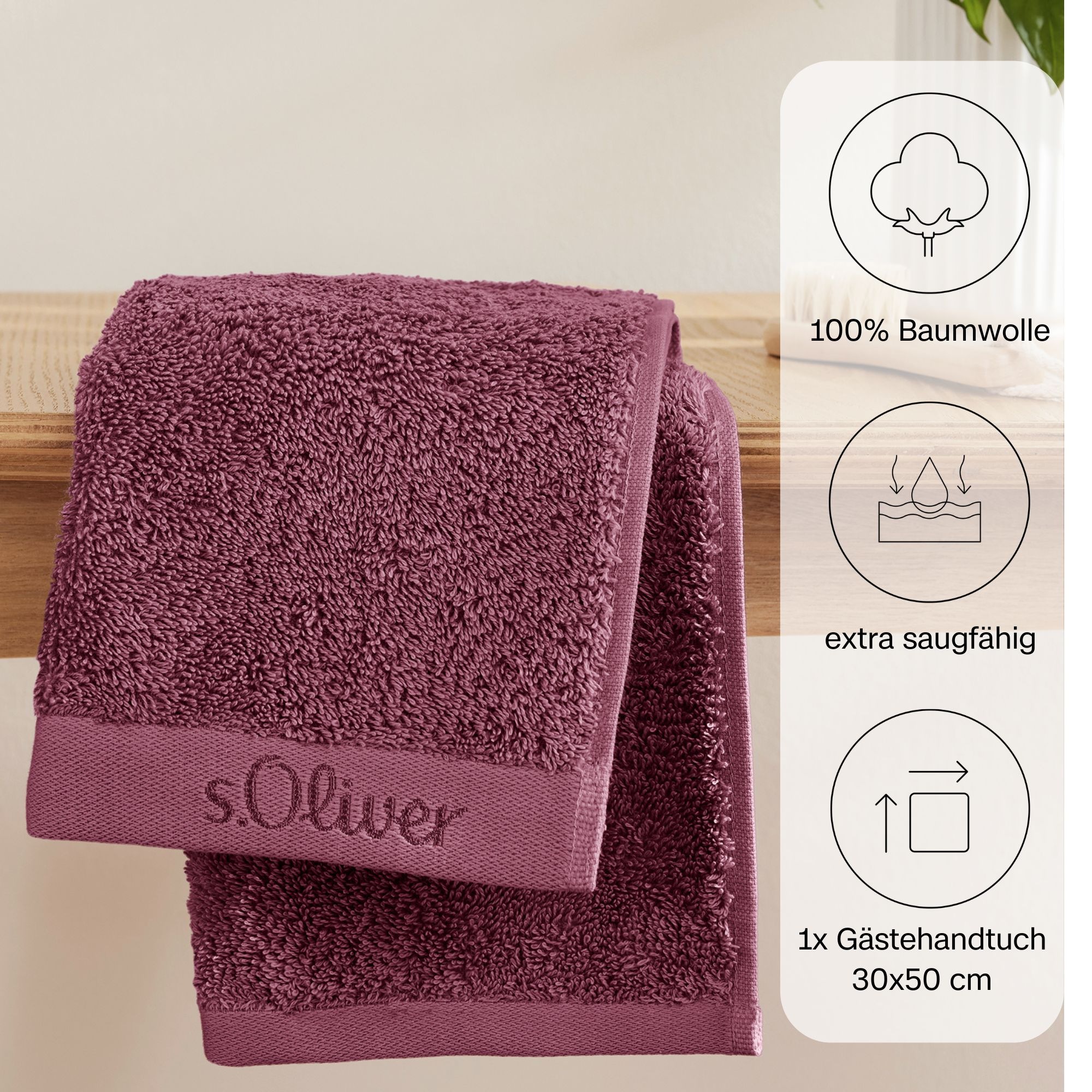 s.Oliver Gästehandtuch »s.Oliver, Premium Qualität, 600 gr/m², auch als Sets erhältlich«, (1 St., Gästehandtuch 30 x 50 cm), große Farbauswahl, auch als Duschtuch, Waschhandschuh, Handtuch