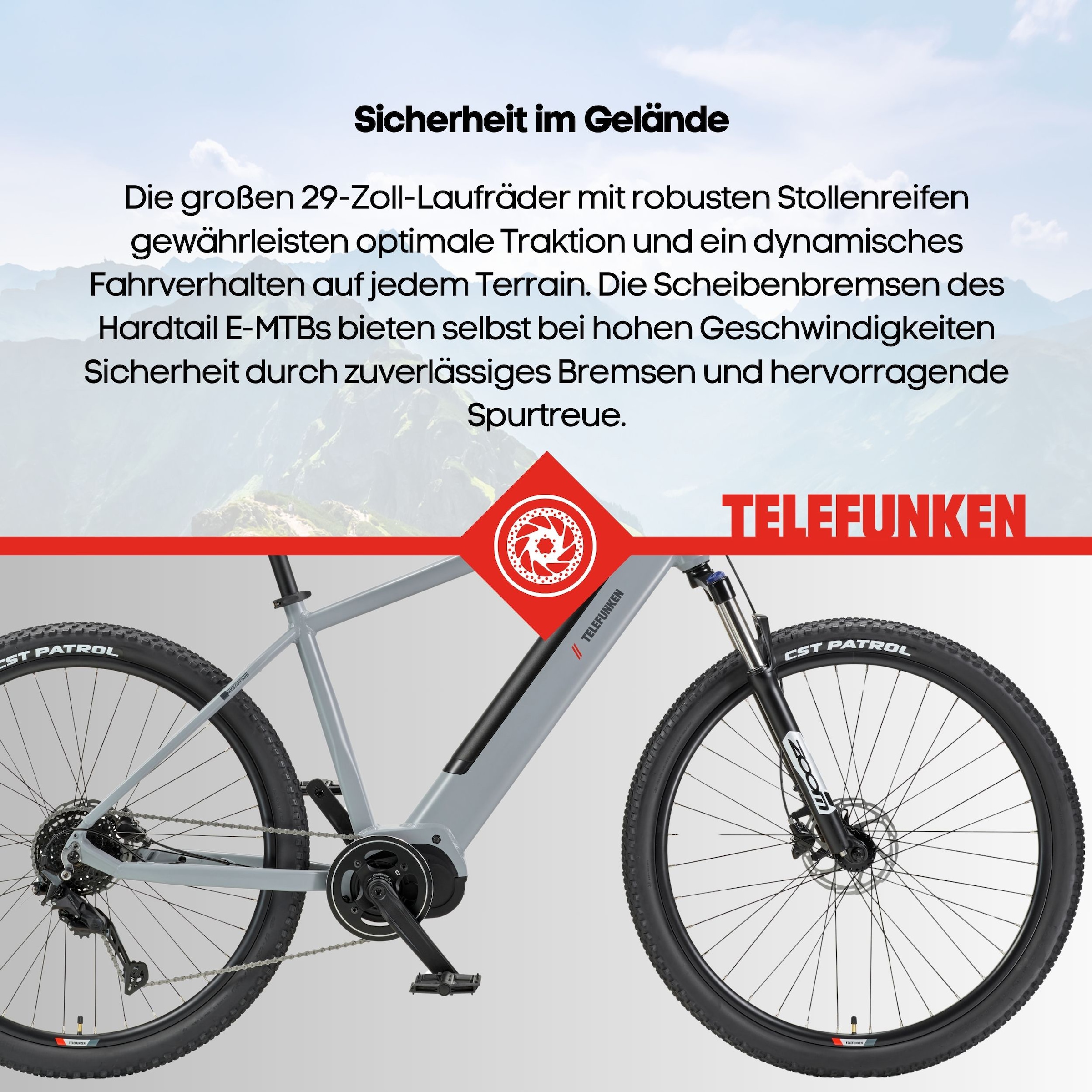 Telefunken »Aufsteiger MT925« 9 Gang Shimano Cues Schaltwerk Kettenschaltung Mittelmotor 250 W Pedelec, Elektrofahrrad, Damen u. Herren, E-MTB, Mountainbike, 29 Zoll