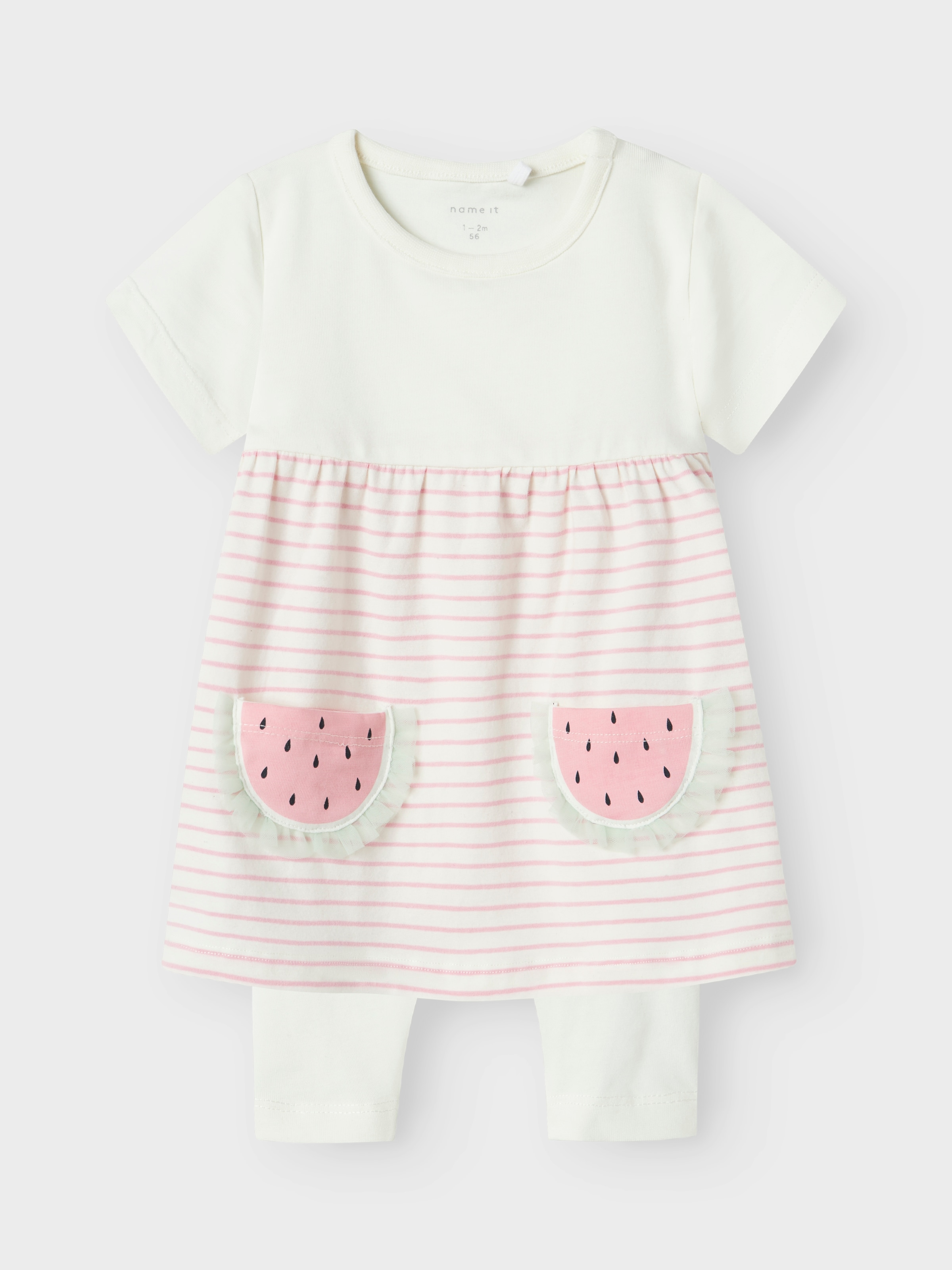 NAME IT Kleid & Leggings »NBFJABELLE SS DRESS SET« Set, 2 Stk. tlg. mit süßen aufgesetzten Taschen Cloud Dancer 86 86 Kleid und Leggings im Set von...