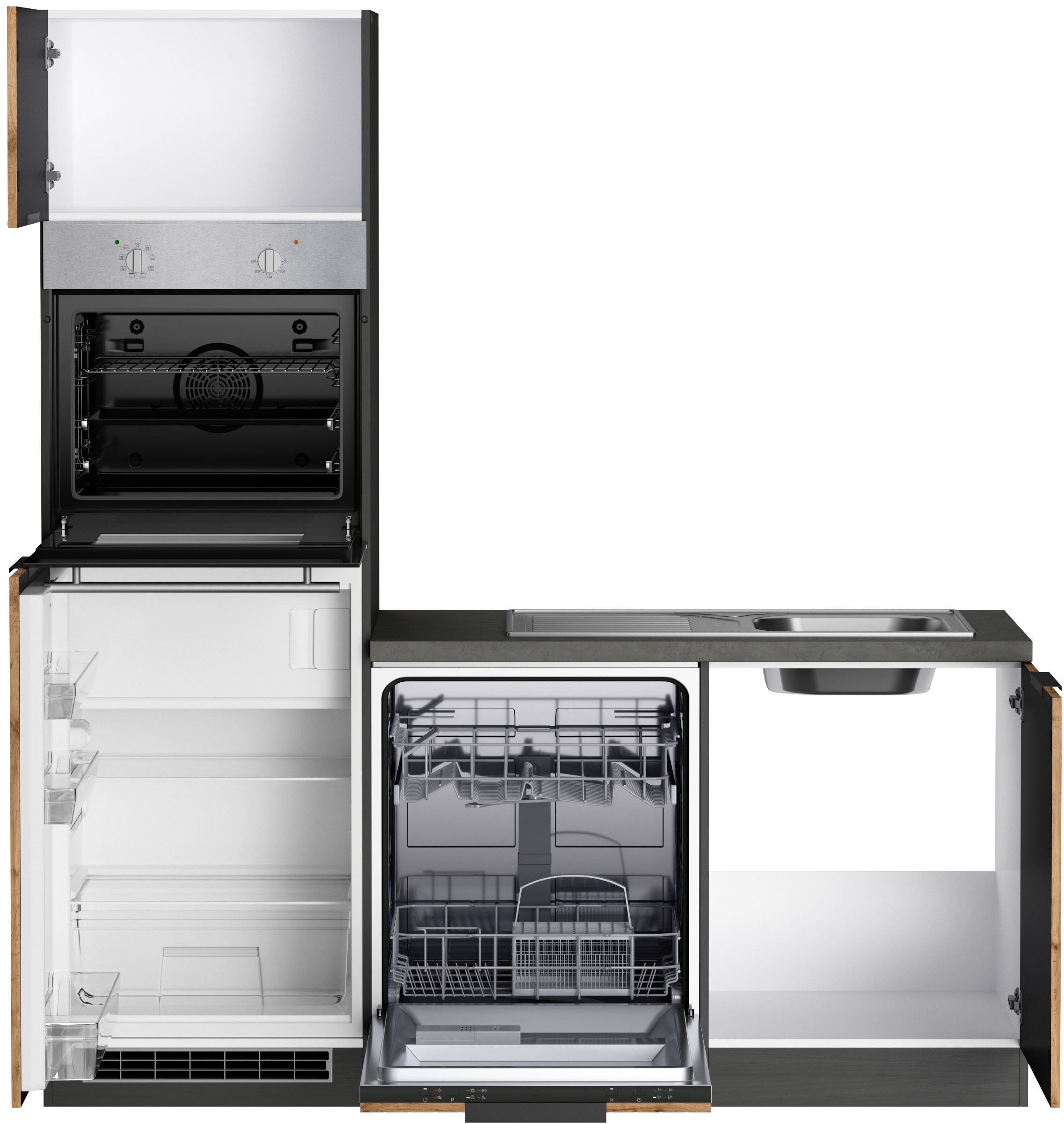 KOCHSTATION Winkelküche »KS-Lagos, Stellbreite 240/240 cm, wahlweise mit E-Geräten«, Ceran-oder Induktionskochfeld,Kühlschrank,Spüle edelstahl oder schwarz