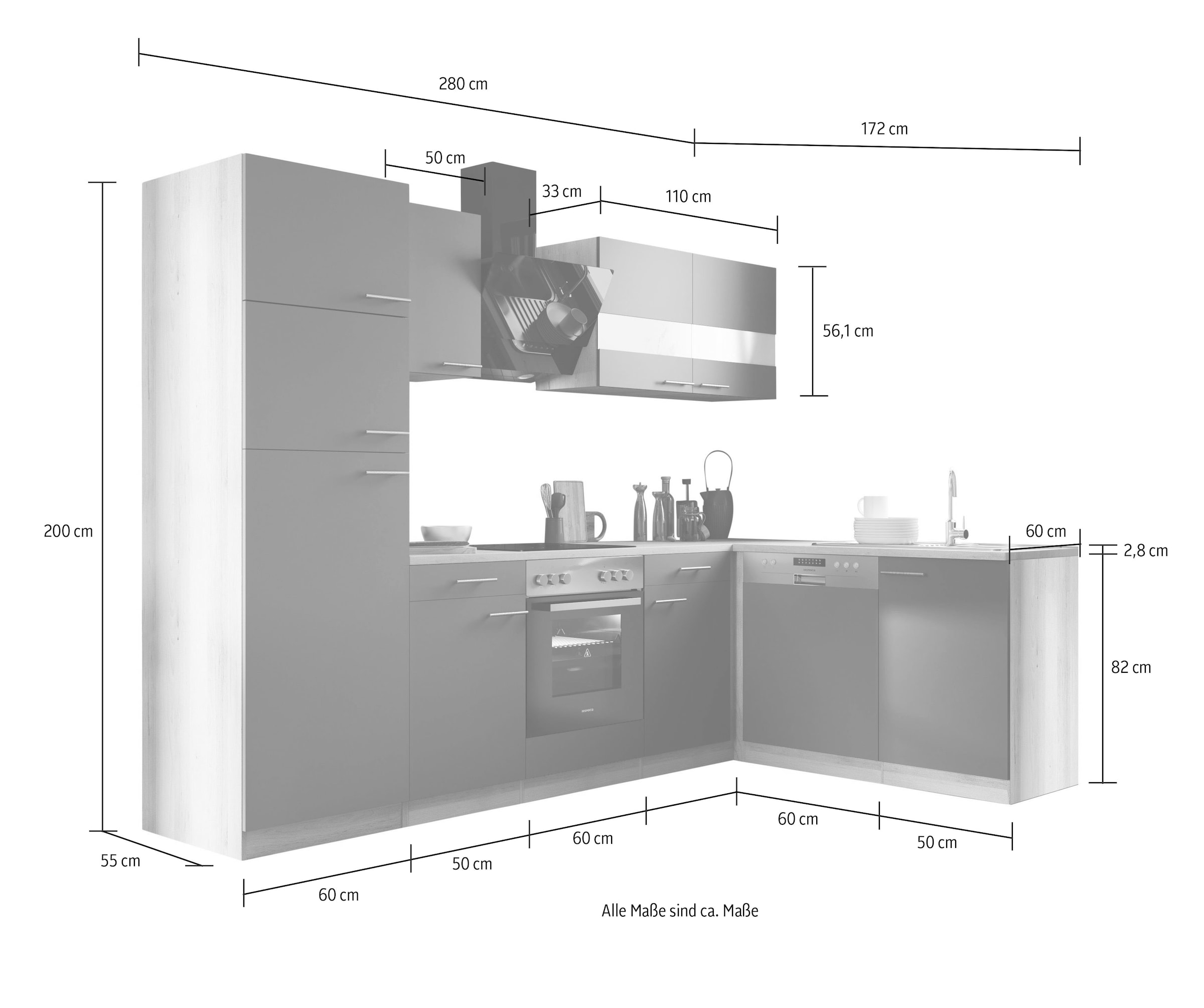 RESPEKTA Küche »Merle«, Breite 280 x 172  cm, mit Soft-Close