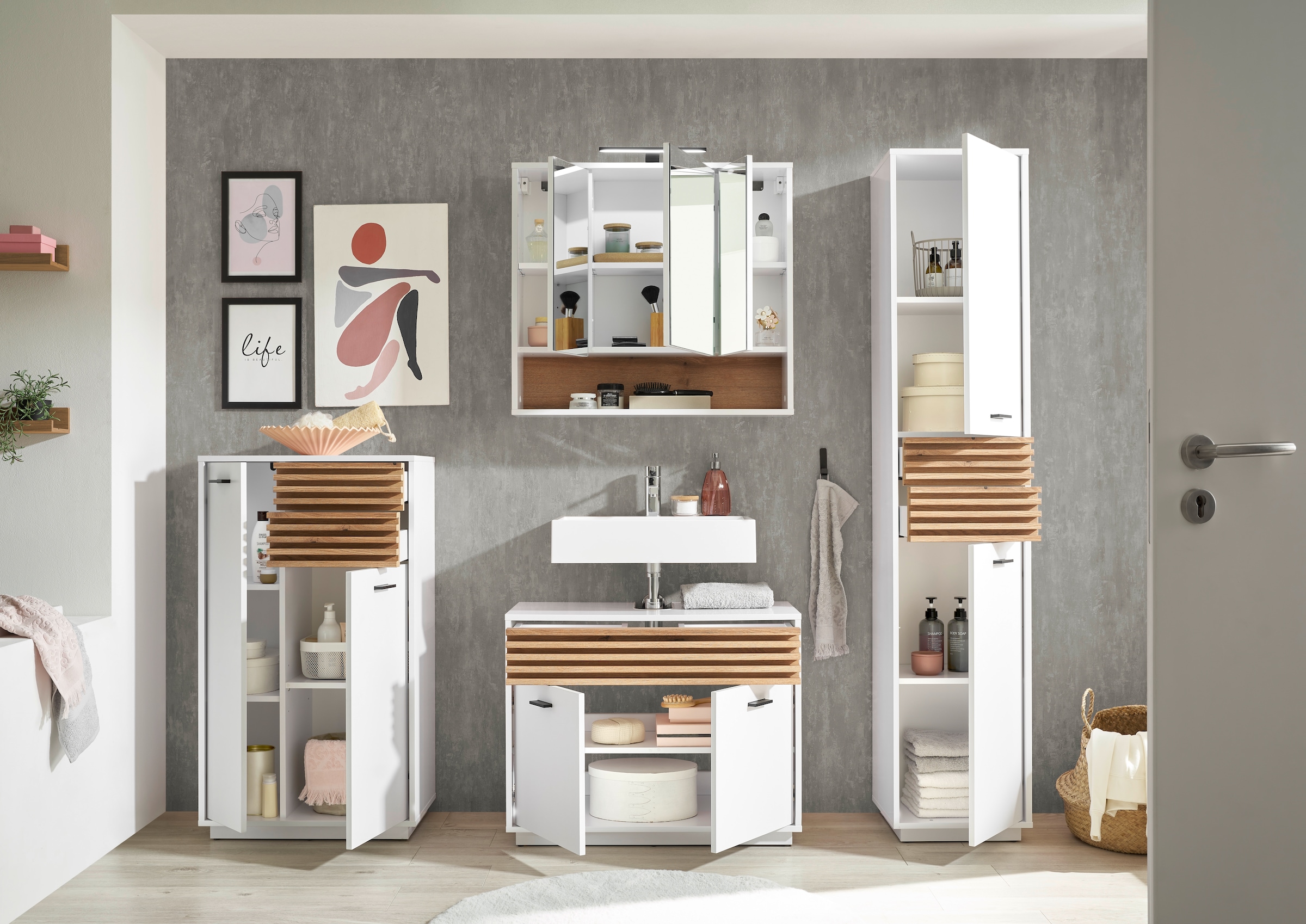 BASIC by Balculina Waschbeckenunterschrank »Liguria B/H/T 80x64x40 cm« 1 Stk. tlg. Breite 80cm, Unterflurauszug, FSC-Mix 70%