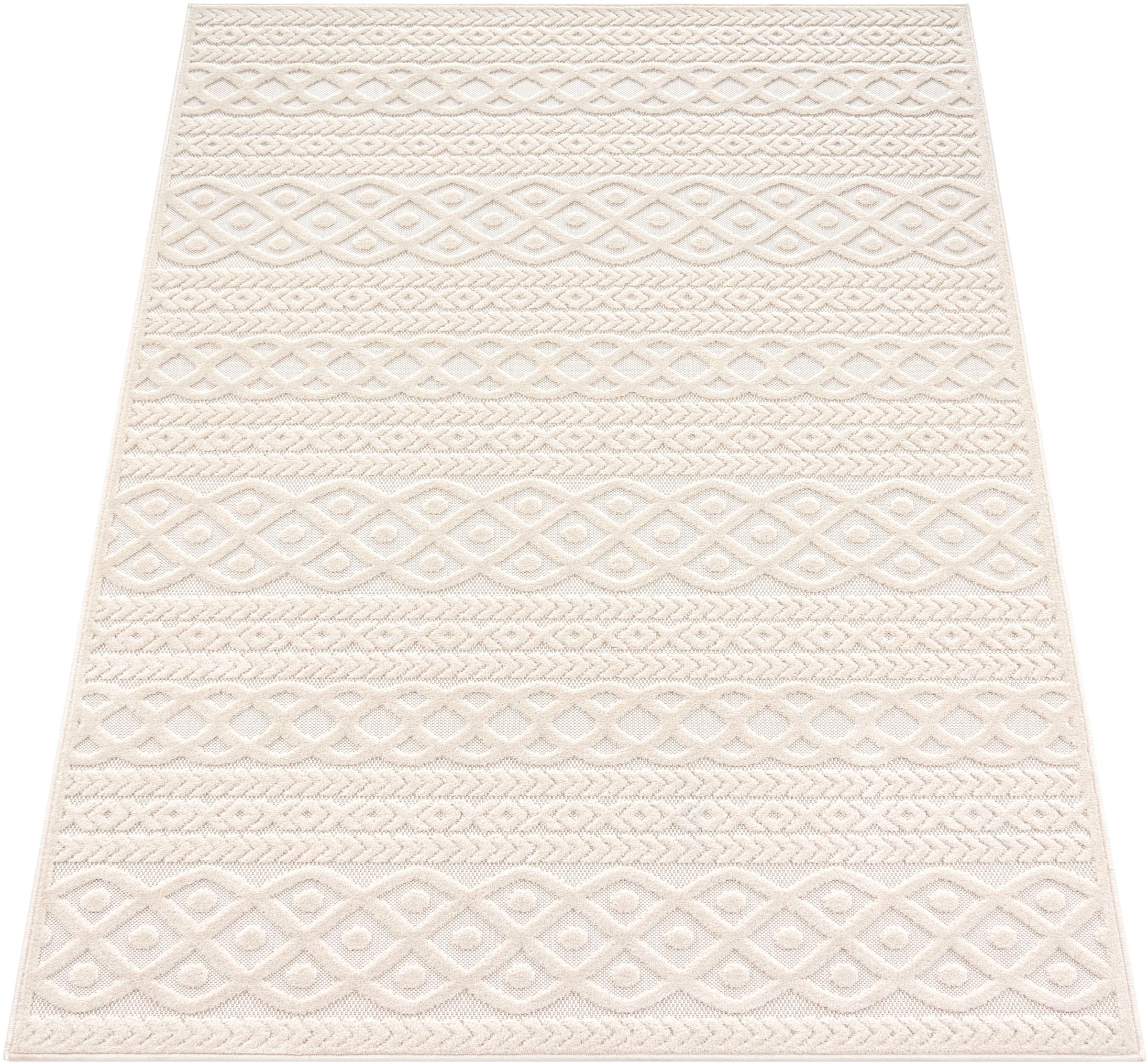 Paco Home Teppich »Cotton 231«, rechteckig, 10 mm Höhe, Uni-Farben, Hoch-Tief Effekt, boho, In- und Outdoor geeignet