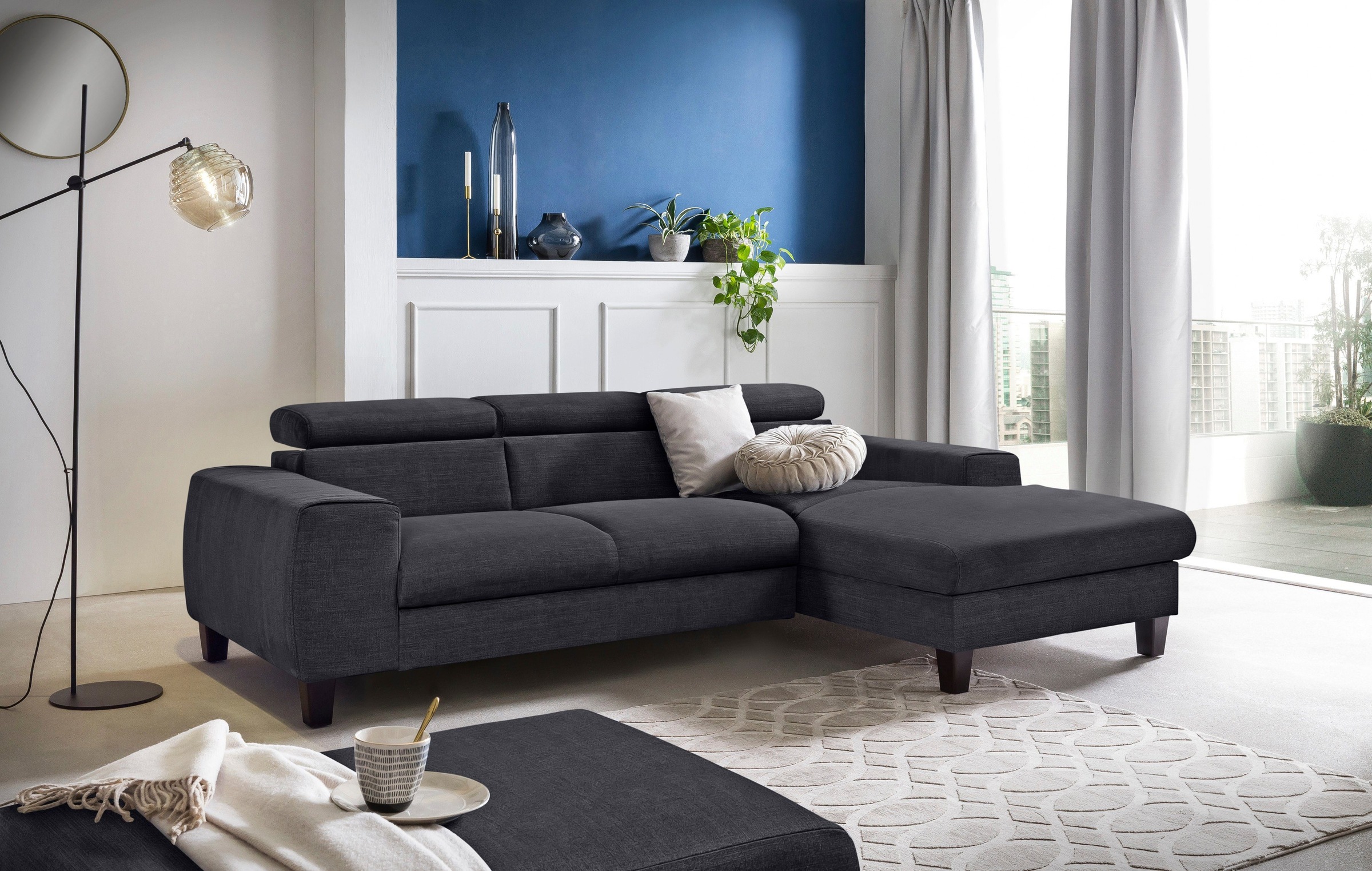COTTA Polstergarnitur »Morven L-Form«, (Set), Set bestehend aus: Ecksofa mit Kopfteilverstellung & Hocker