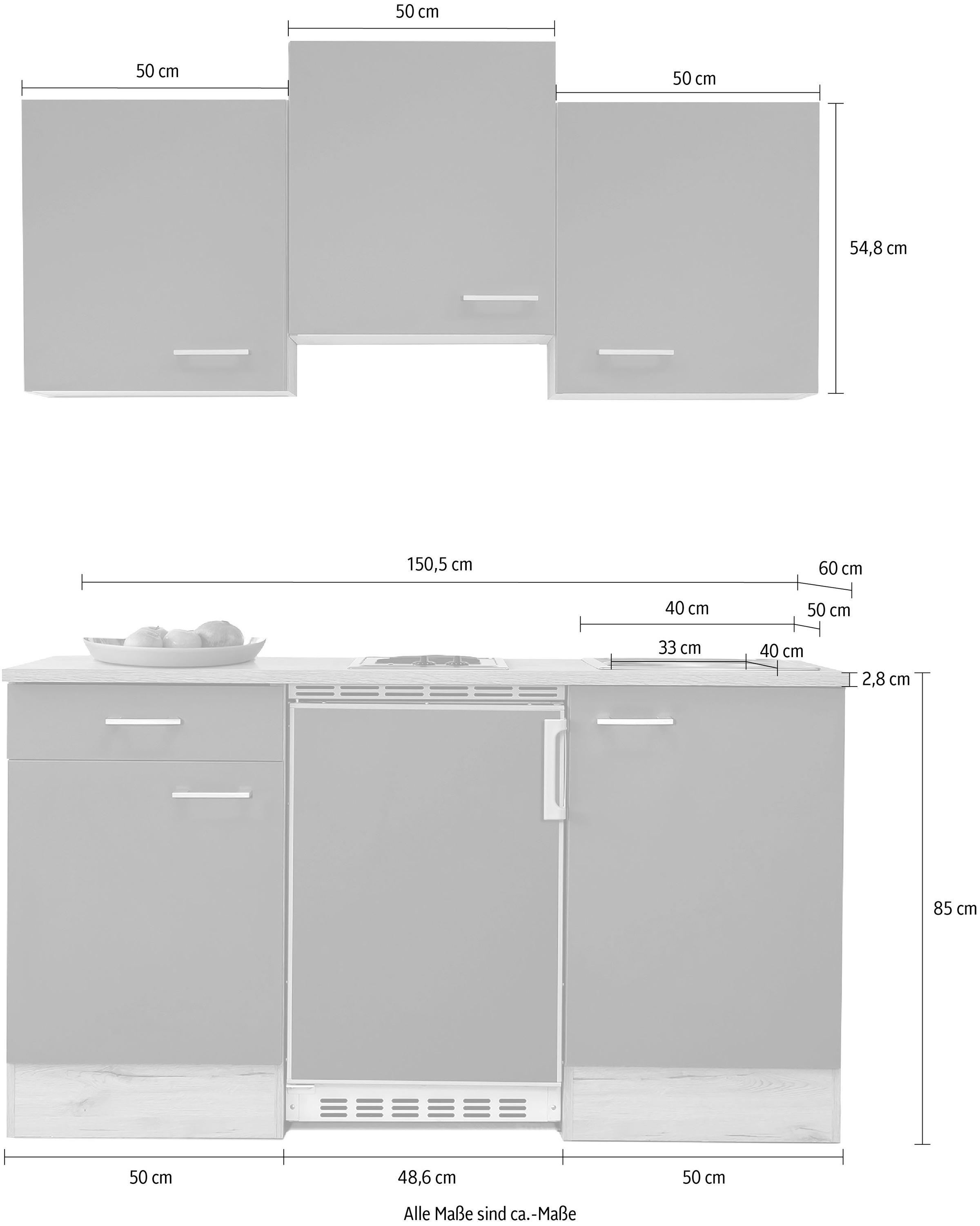 Flex-Well Küchenzeile »Vintea«, mit E-Geräten, Breite 150, 5 cm