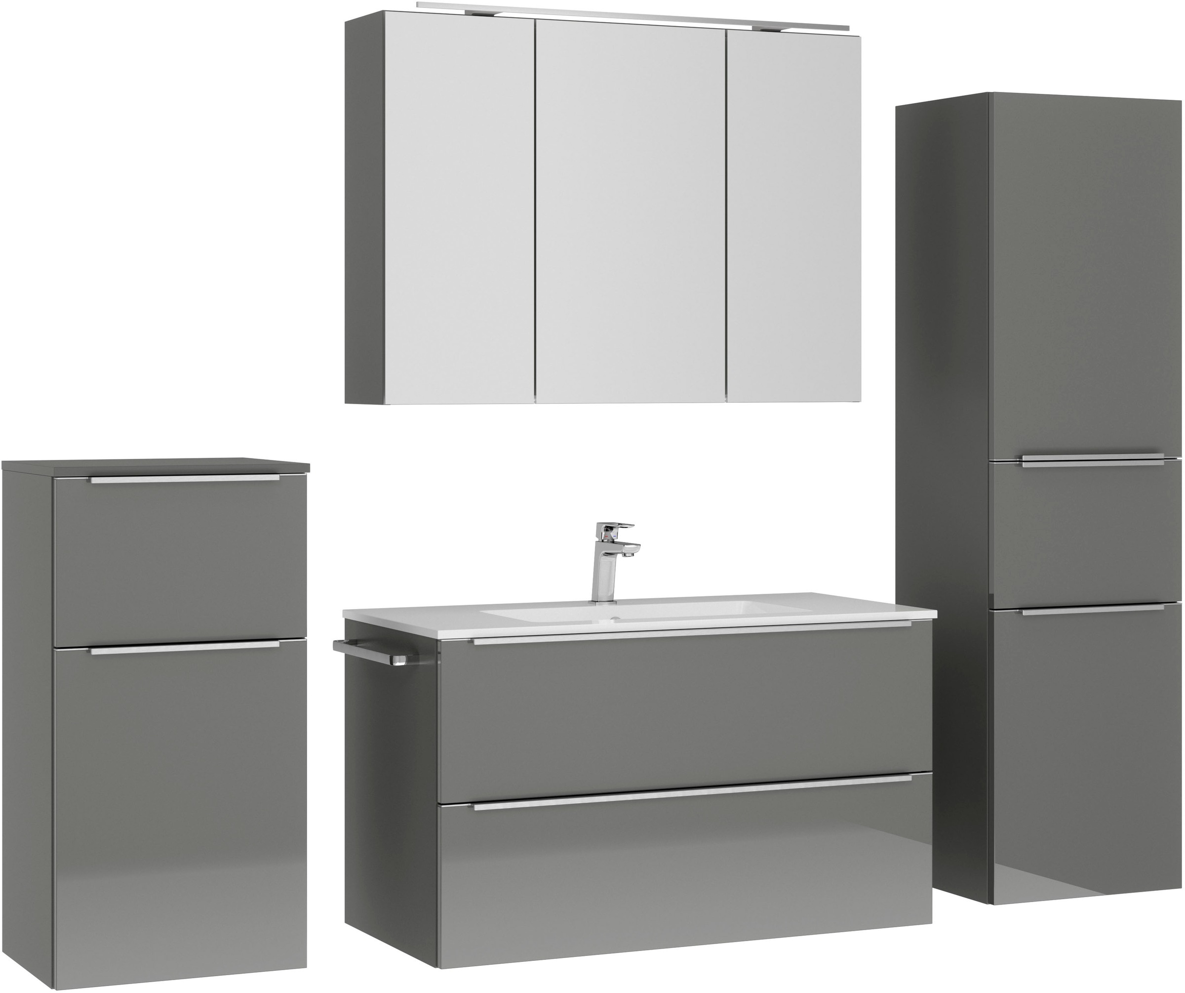 NOBILIA Badmöbel-Set »Levere« vormontiert, mit Soft-Close, 4 Stk. tlg. Schiefergrau