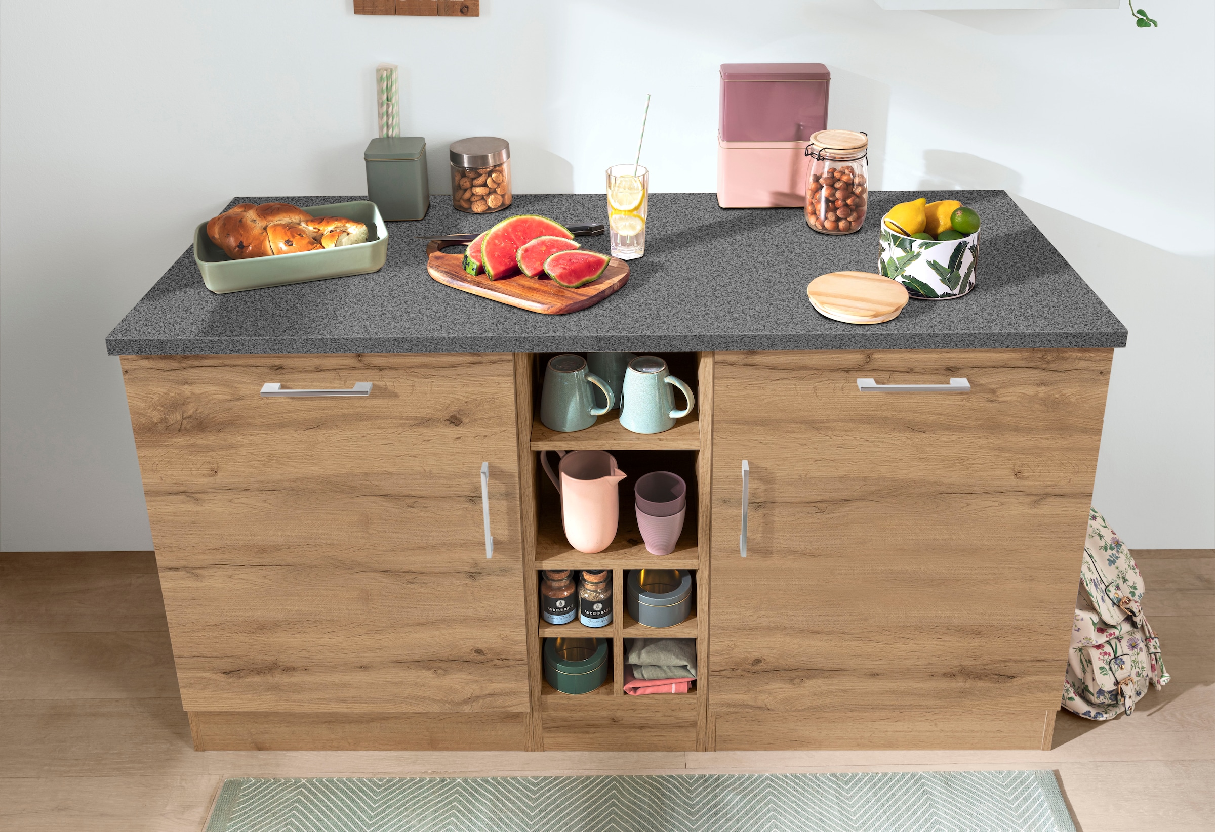 KOCHSTATION Unterschrank »KS-Colmar«, 150 cm breit, 2 Schubkästen, 2 Türen, 6 Fächer, für viel Stauraum
