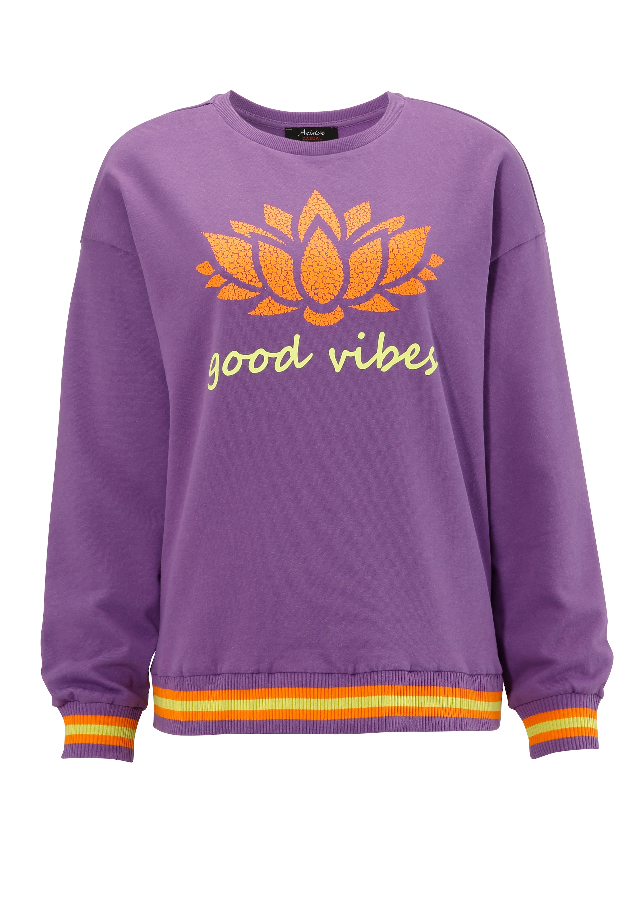 Aniston CASUAL Sweatshirt, Frontdruck mit abstrakter Seerose und Schriftzug