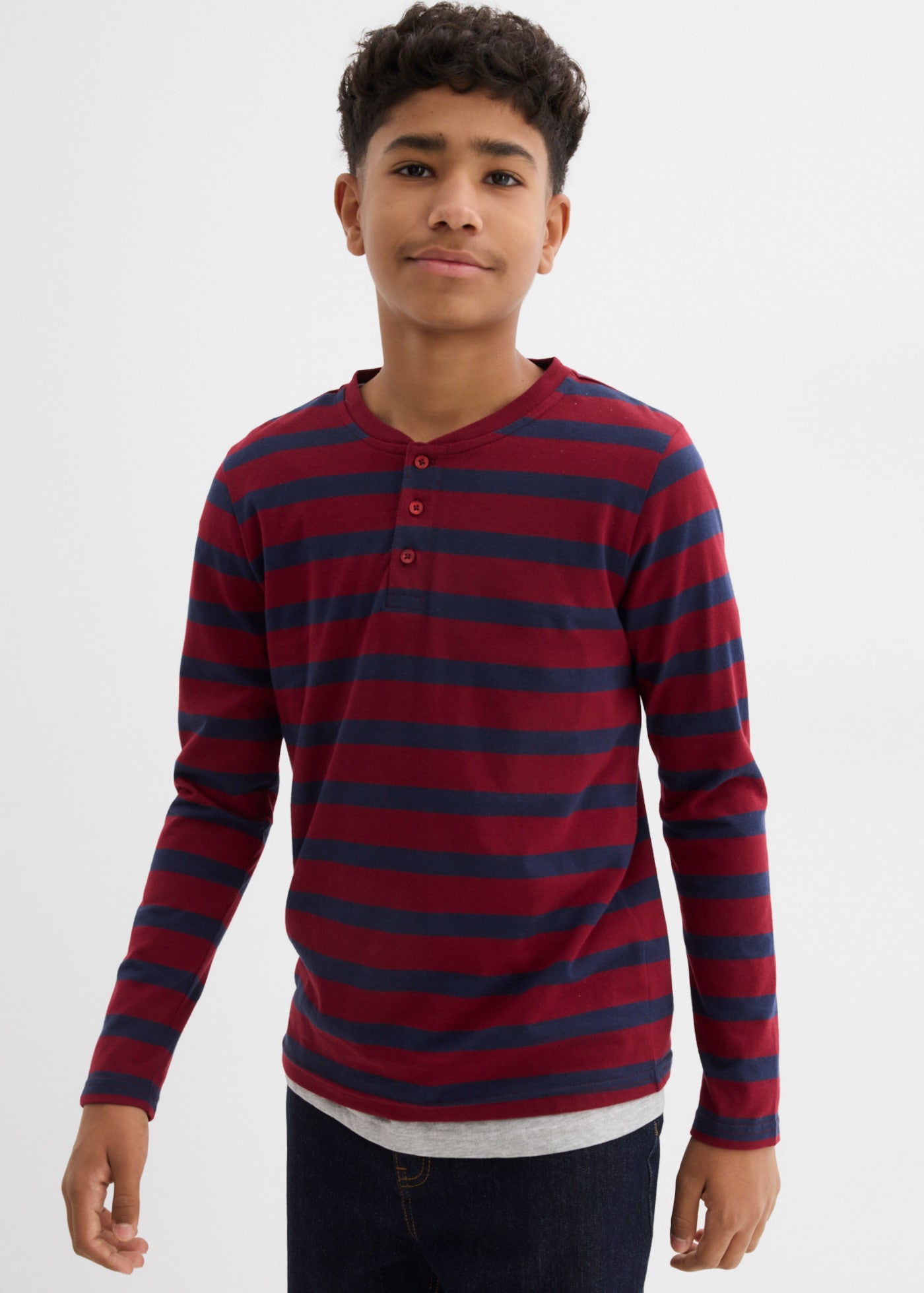 bonprix Henleyshirt Packung,  für Jungen, in praktischer Packung, aus Baumwolle, bequeme Passform