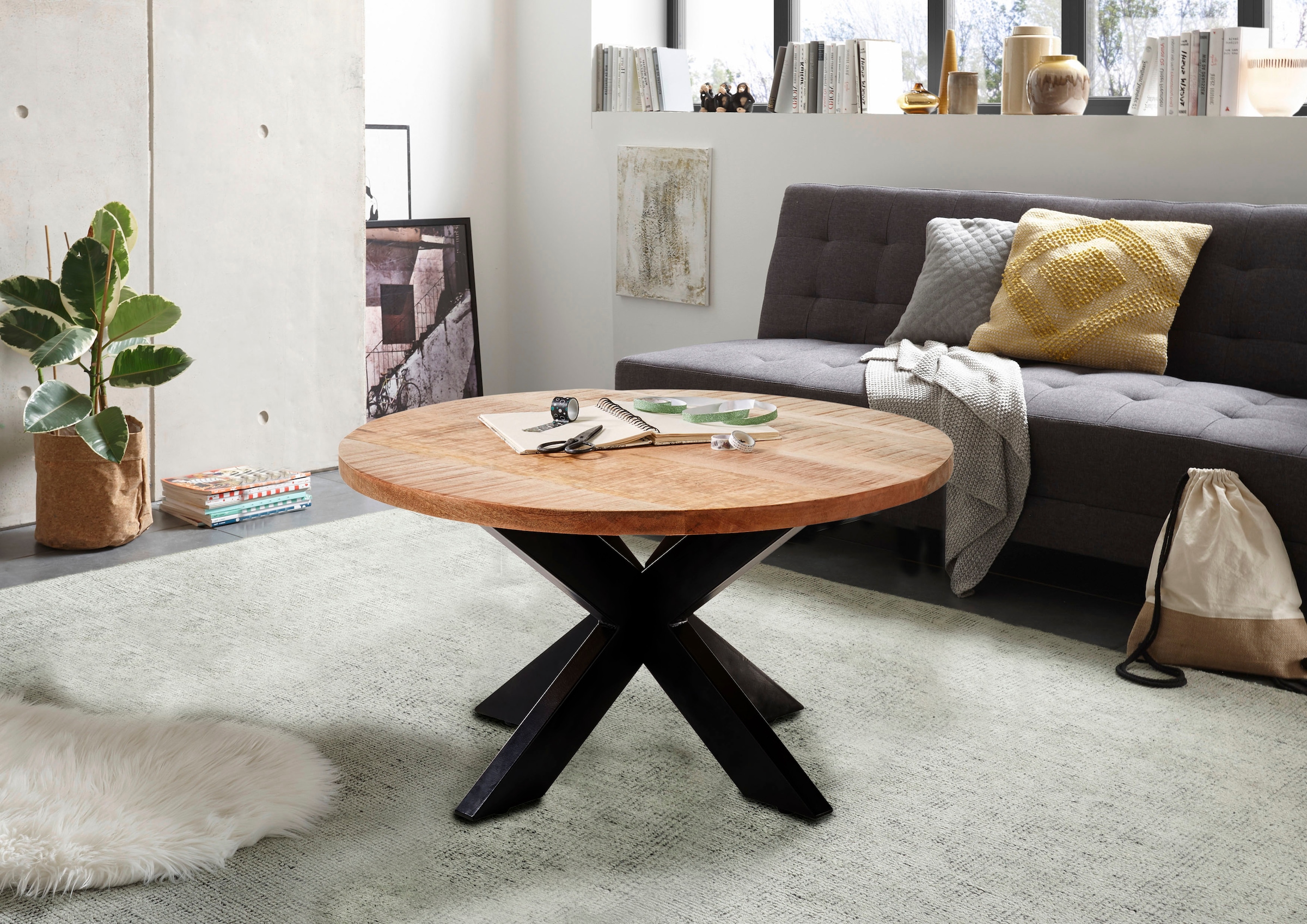 Stolkom Couchtisch »Ace«, rund, Tisch in Massivholz Mango