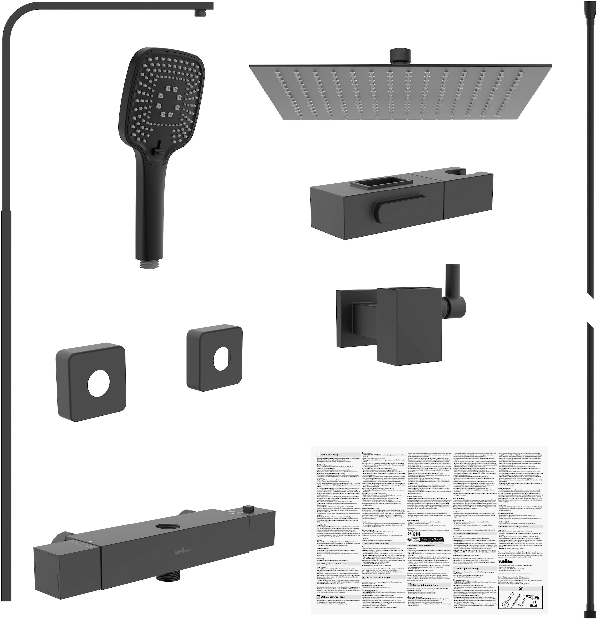 welltime Brausegarnitur »SAN DIEGO« Hochwertiges Duschthermostat, Sicherheitssperre bei 38°C