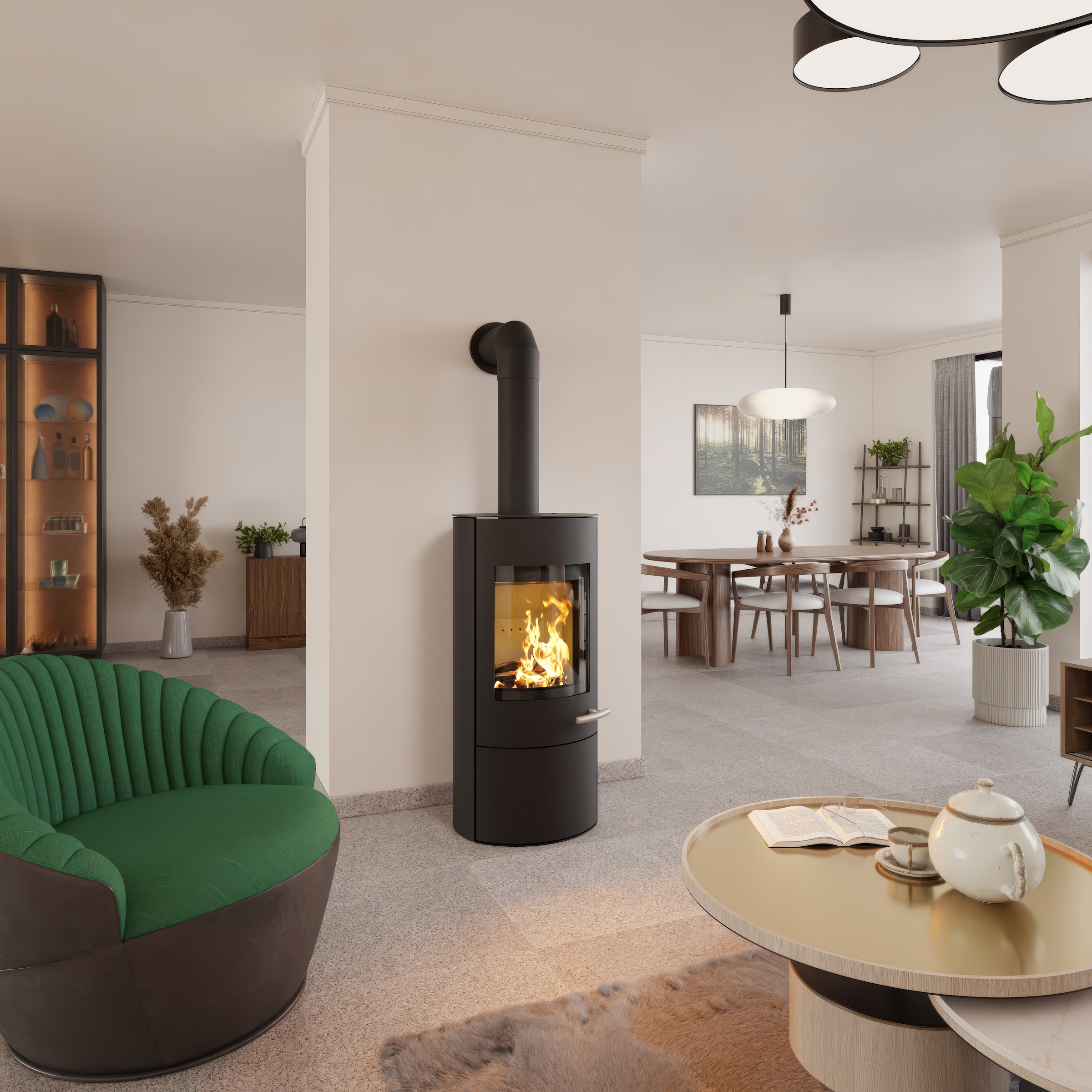 Haas + Sohn Kaminofen »SOLIDO Stahl, tief-schwarz, mit Kochplatte, mit Holzfach und Türe«